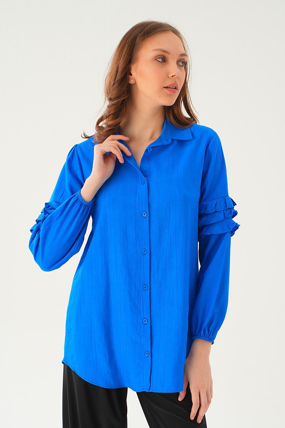 Saks Kol Fırfırlı Uzun Tunik 4136A - 2