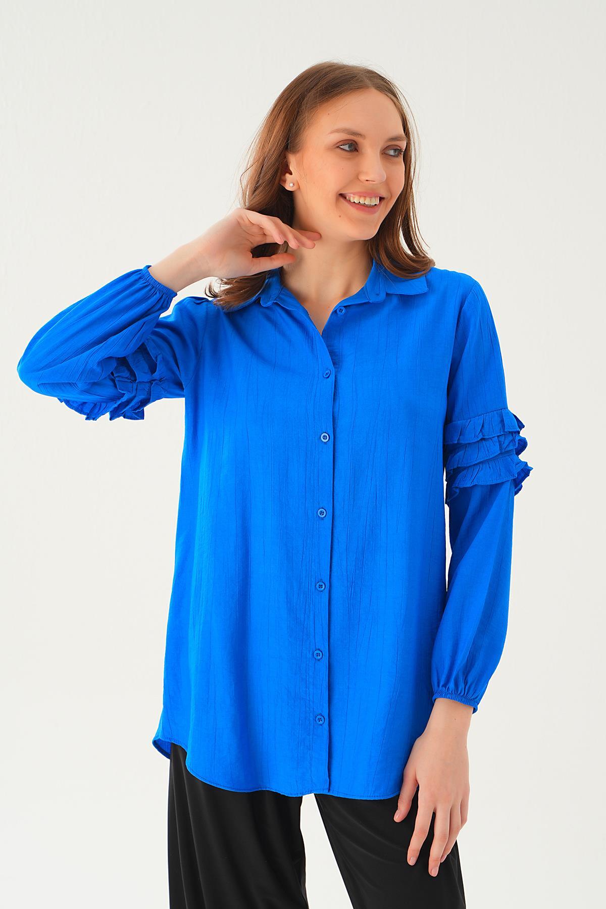 Saks Kol Fırfırlı Uzun Tunik 4136A - 3