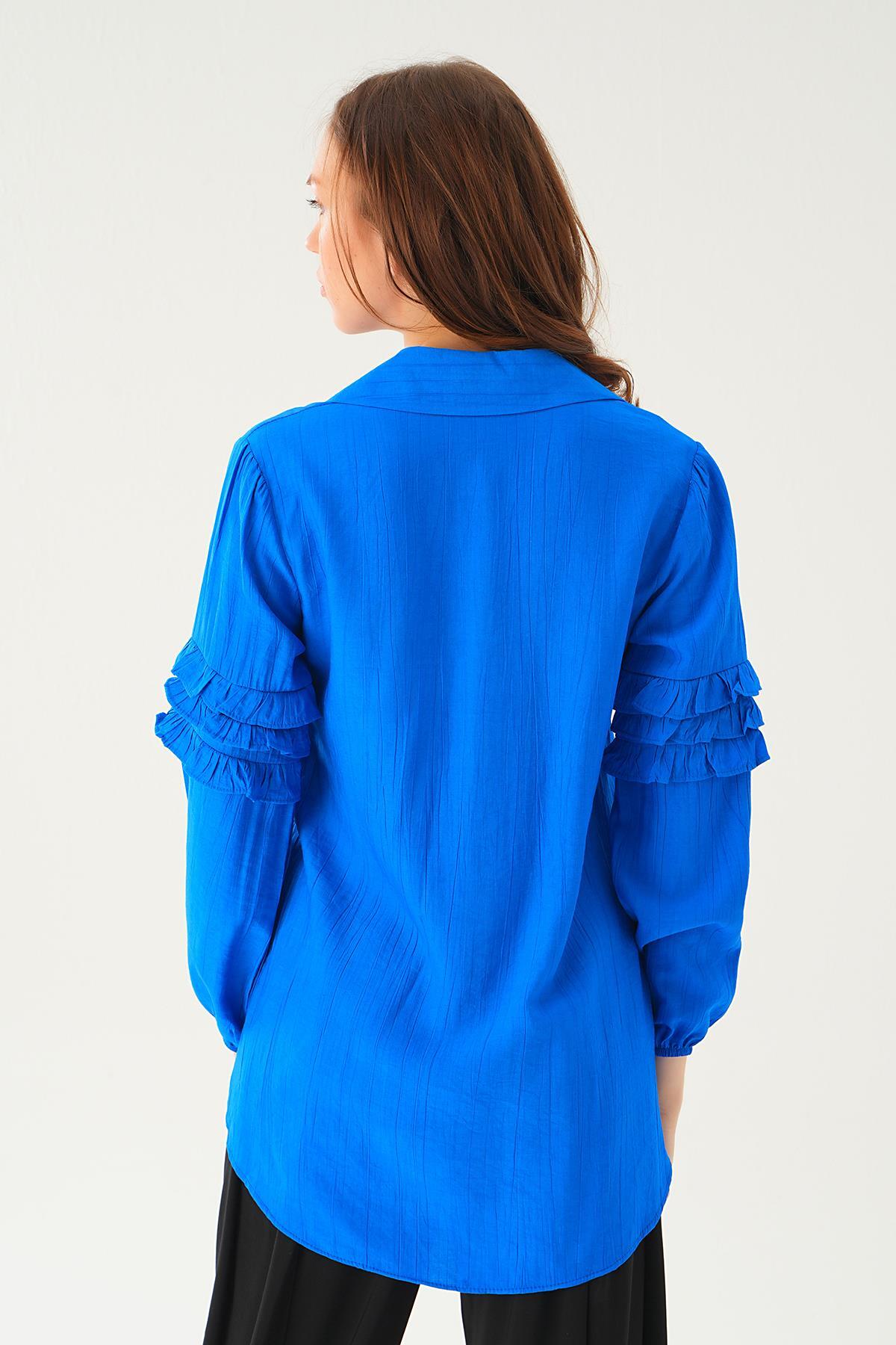 Saks Kol Fırfırlı Uzun Tunik 4136A - 4