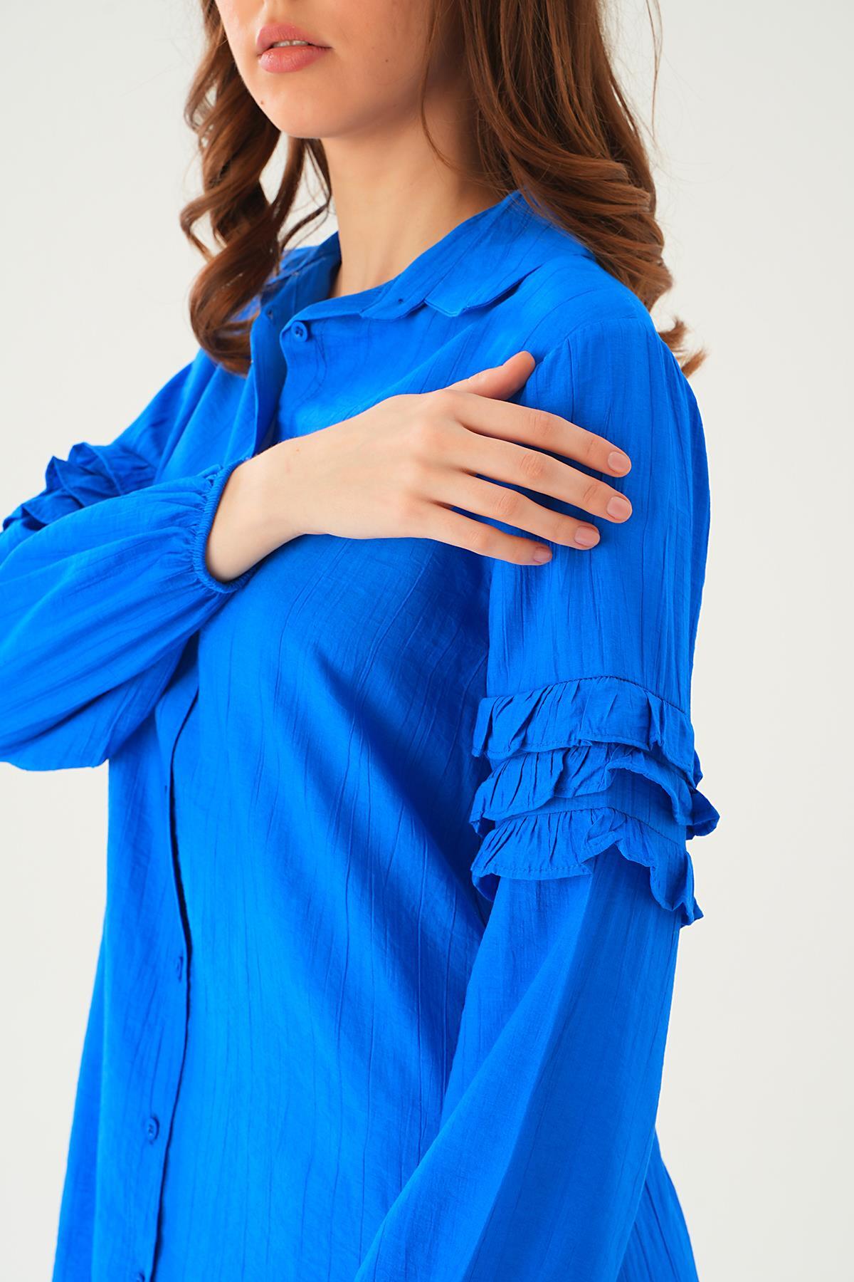 Saks Kol Fırfırlı Uzun Tunik 4136A - 5