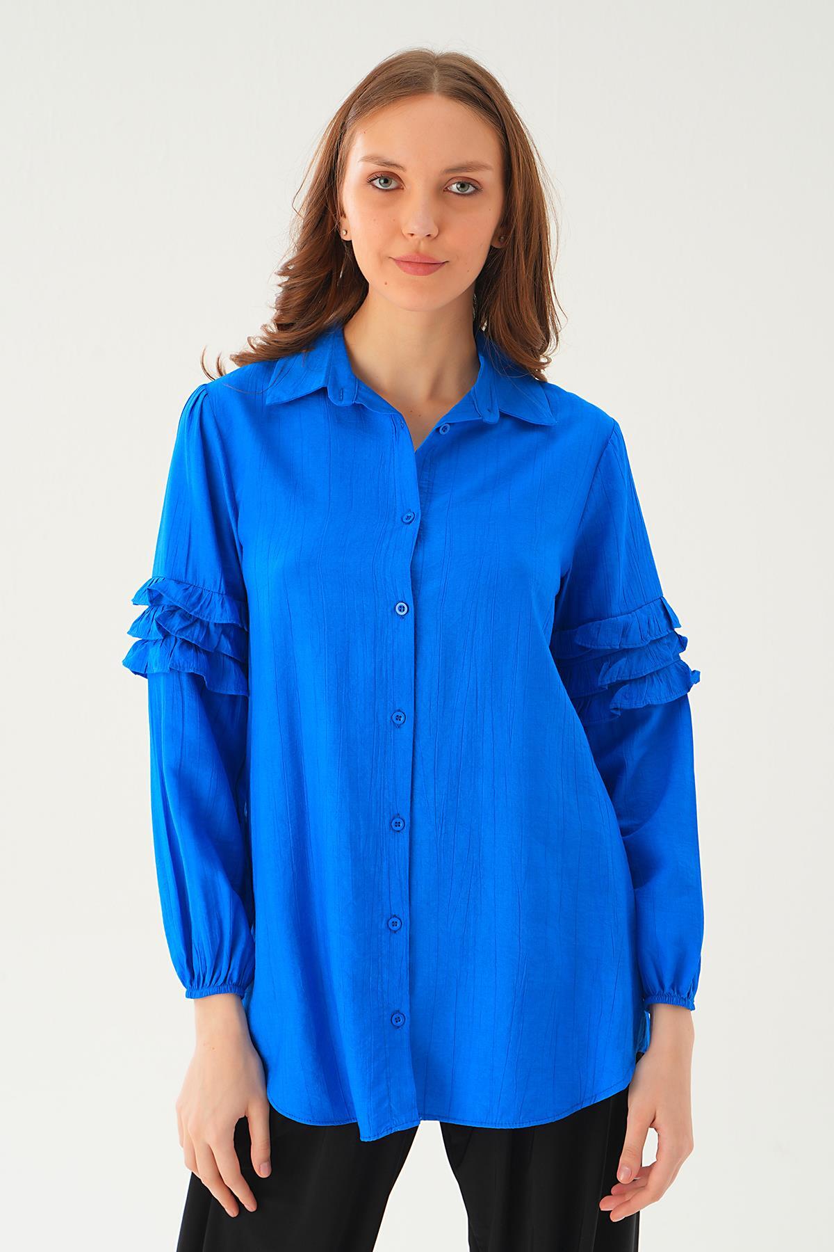 Saks Kol Fırfırlı Uzun Tunik 4136A - 6