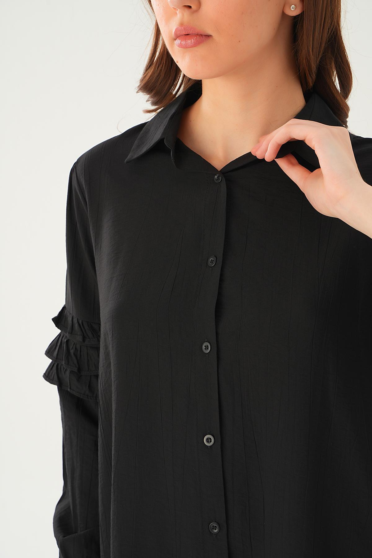 Siyah Kol Fırfırlı Uzun Tunik 4136A - 5