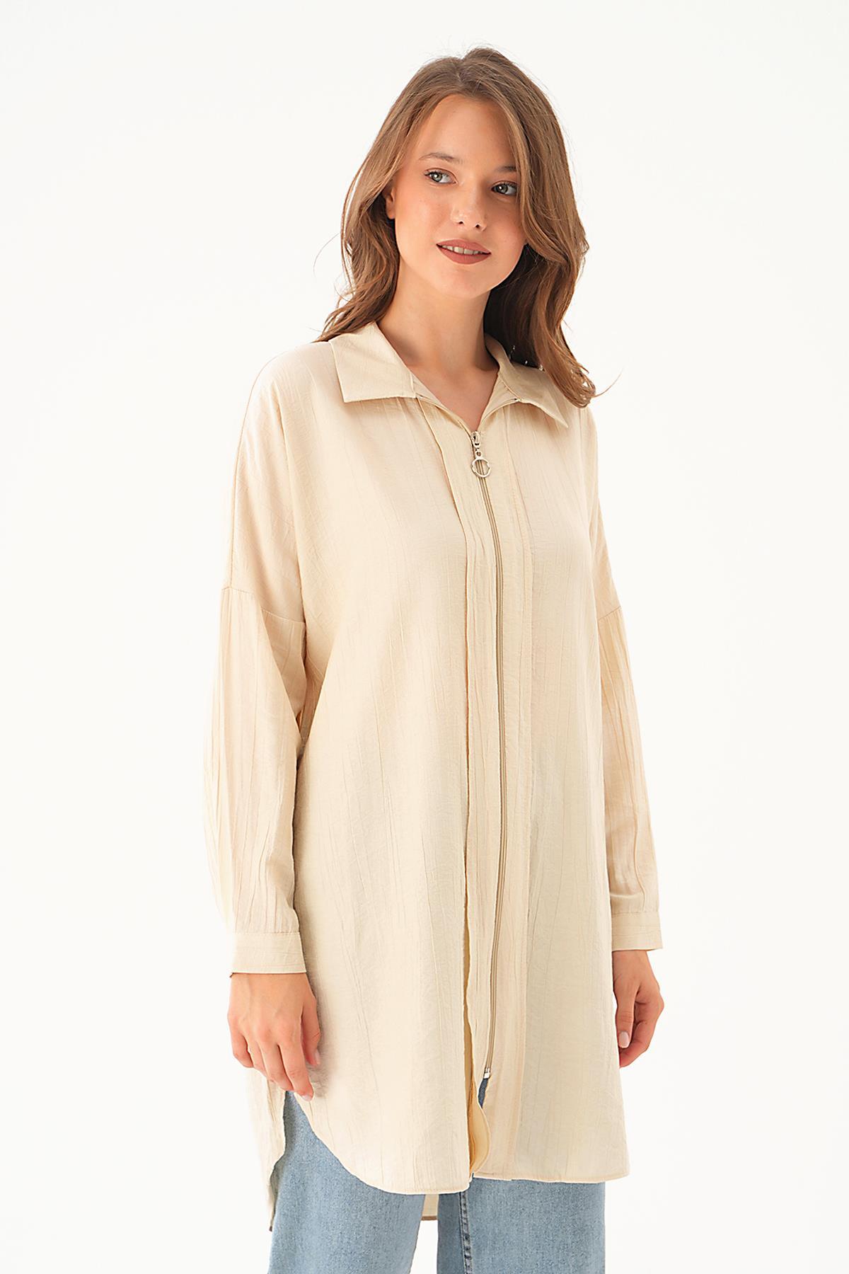 Bej Fermuar Detay Tunik 4139A - 2