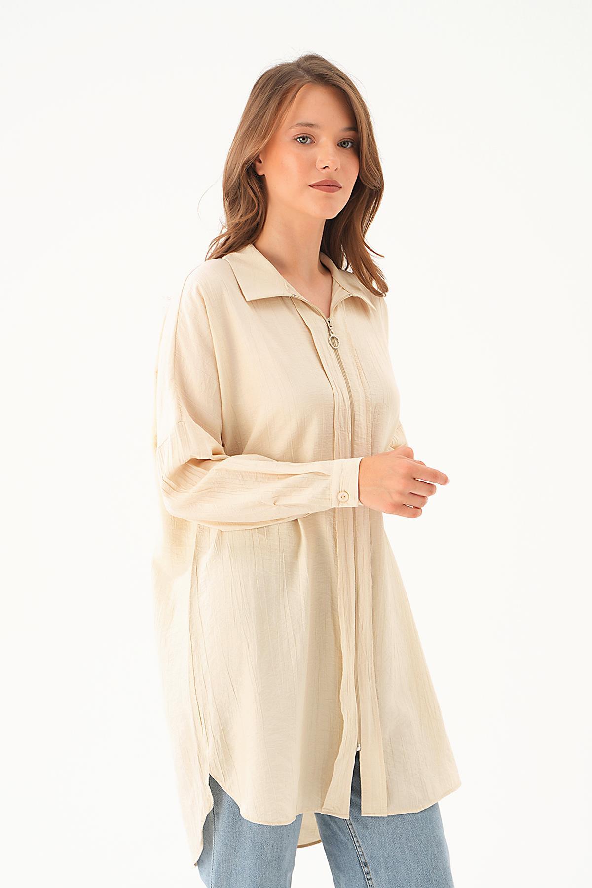 Bej Fermuar Detay Tunik 4139A - 3