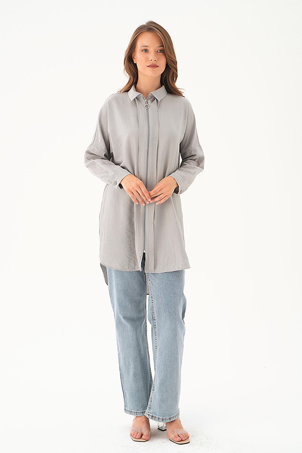 Gri Fermuar Detay Tunik 4139A 