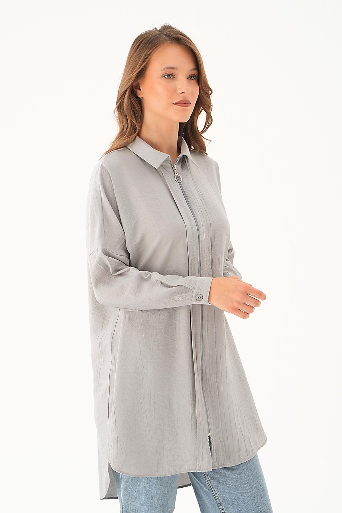 Gri Fermuar Detay Tunik 4139A - 2