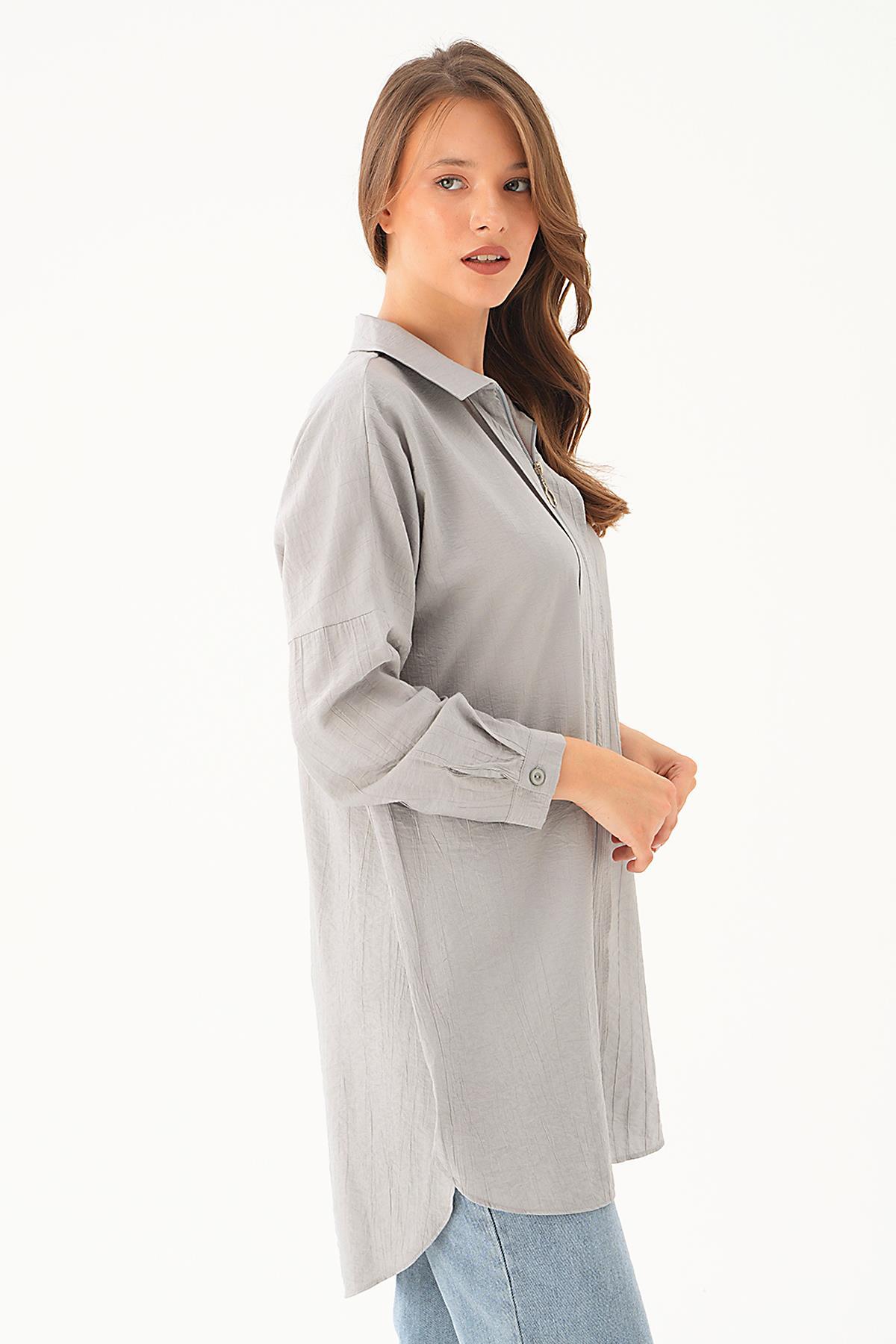 Gri Fermuar Detay Tunik 4139A - 4