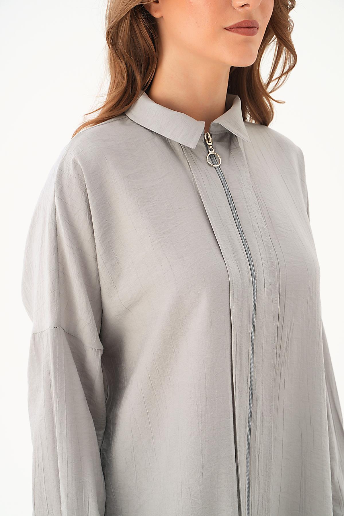 Gri Fermuar Detay Tunik 4139A - 6