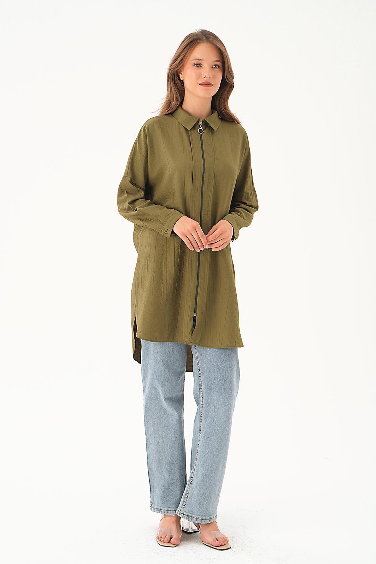 Haki Fermuar Detay Tunik 4139A 