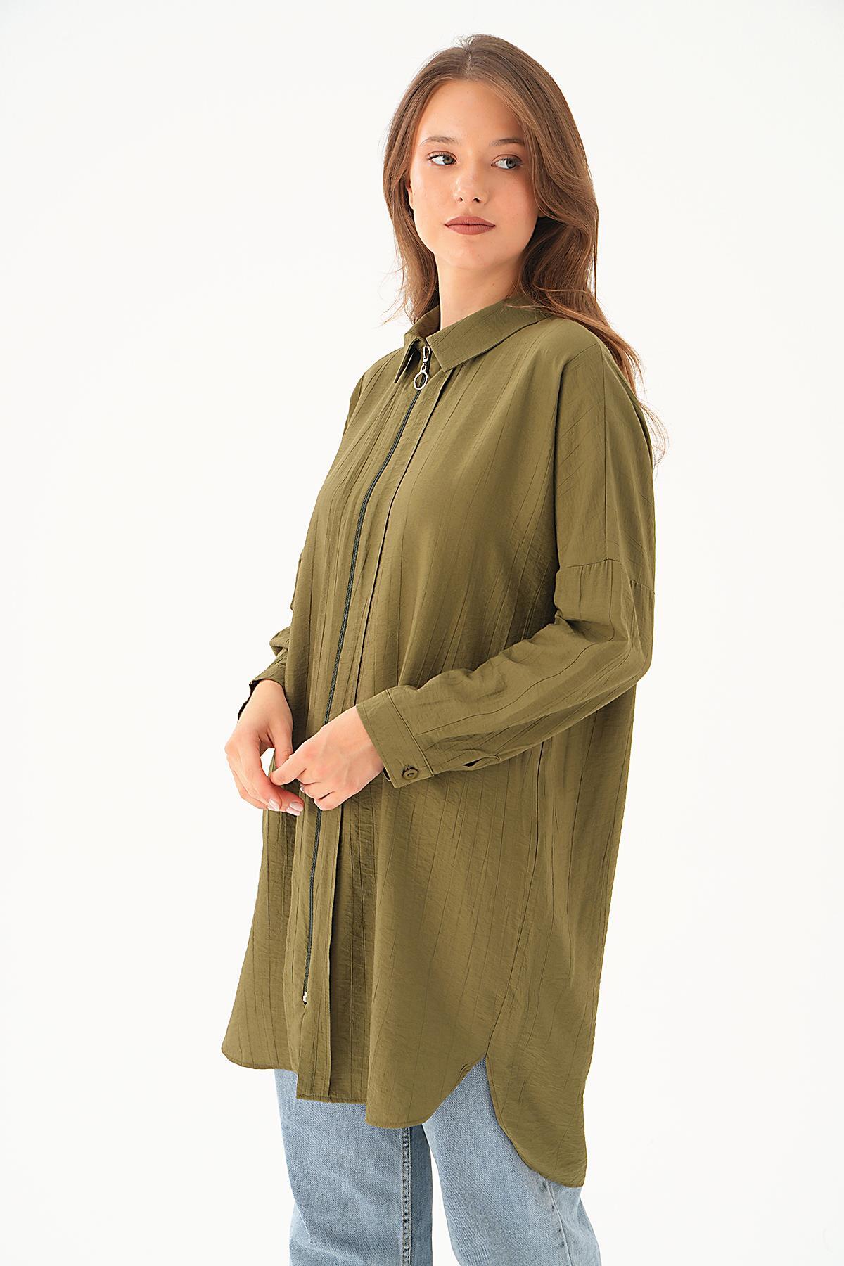 Haki Fermuar Detay Tunik 4139A - 4