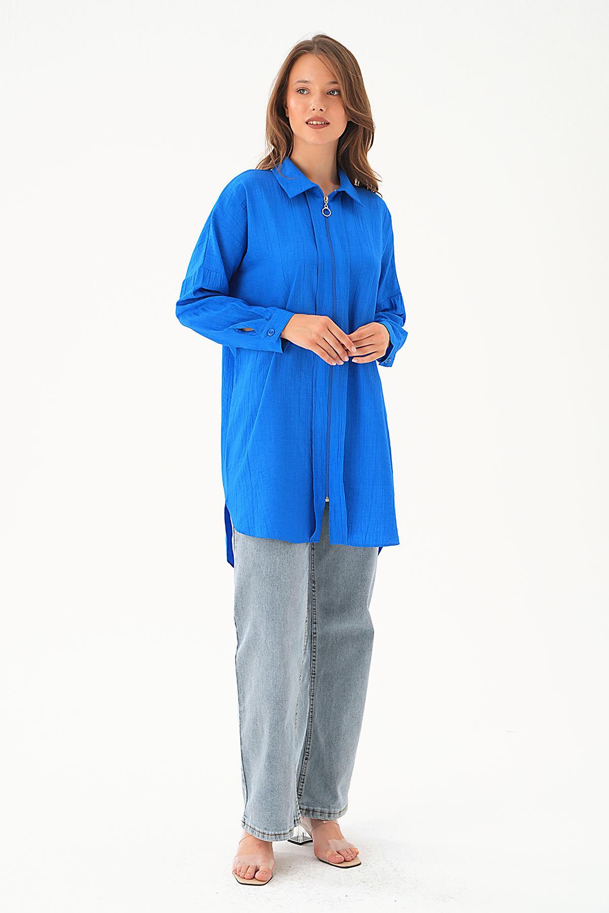 4139A Fermuar Detay Tunik Saks 