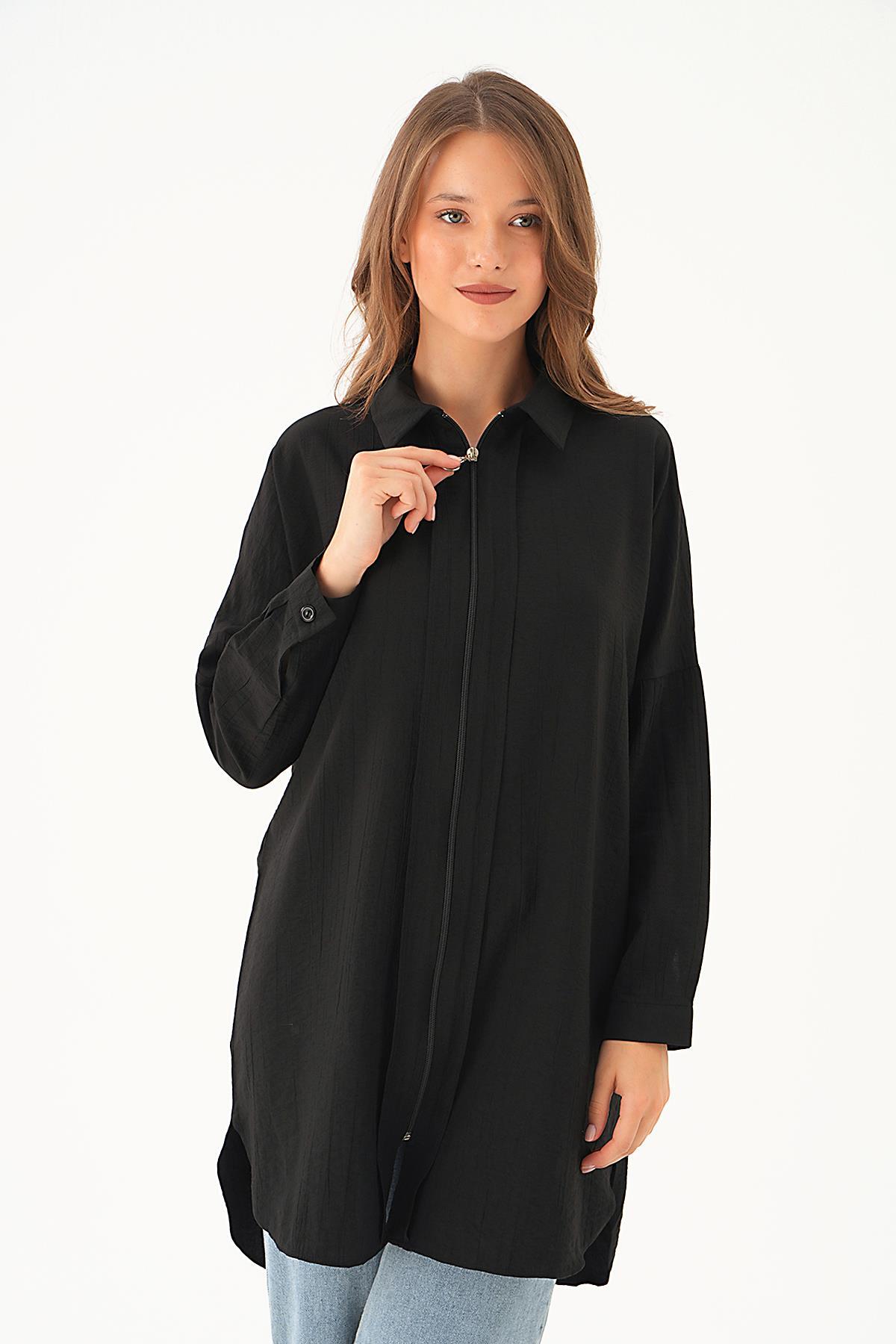 4139A Fermuar Detay Tunik Siyah 