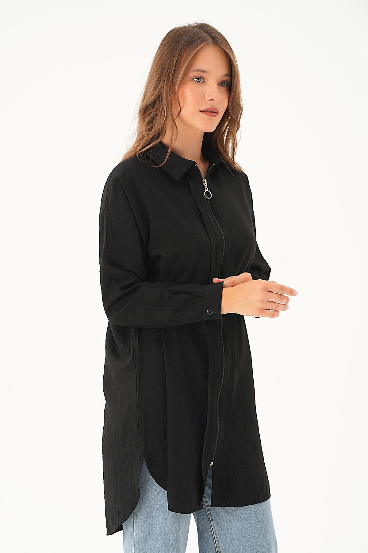 Siyah Fermuar Detay Tunik 4139A - 2