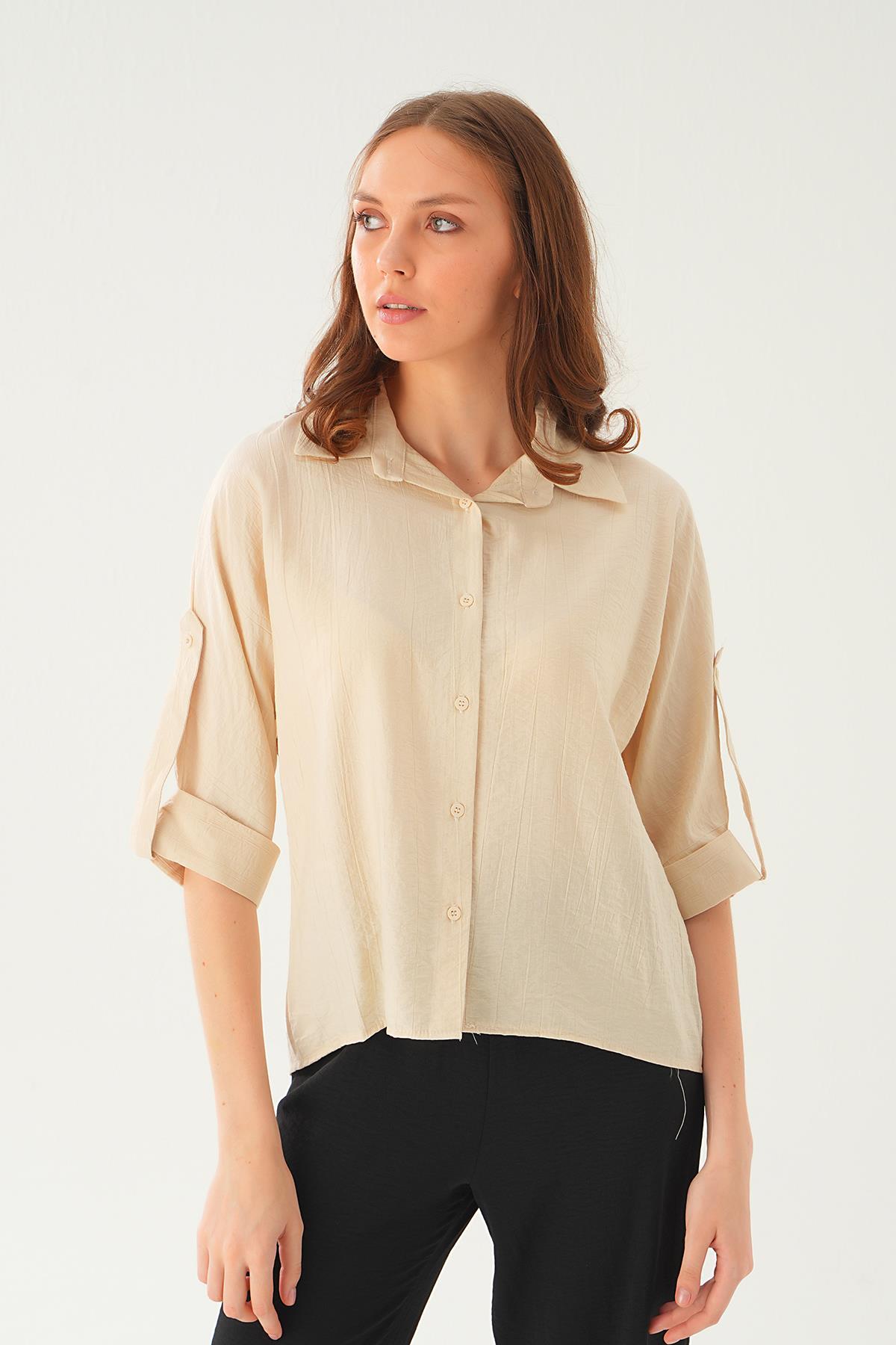 Bej Kol Katlamalı Gömlek 4157A - 3