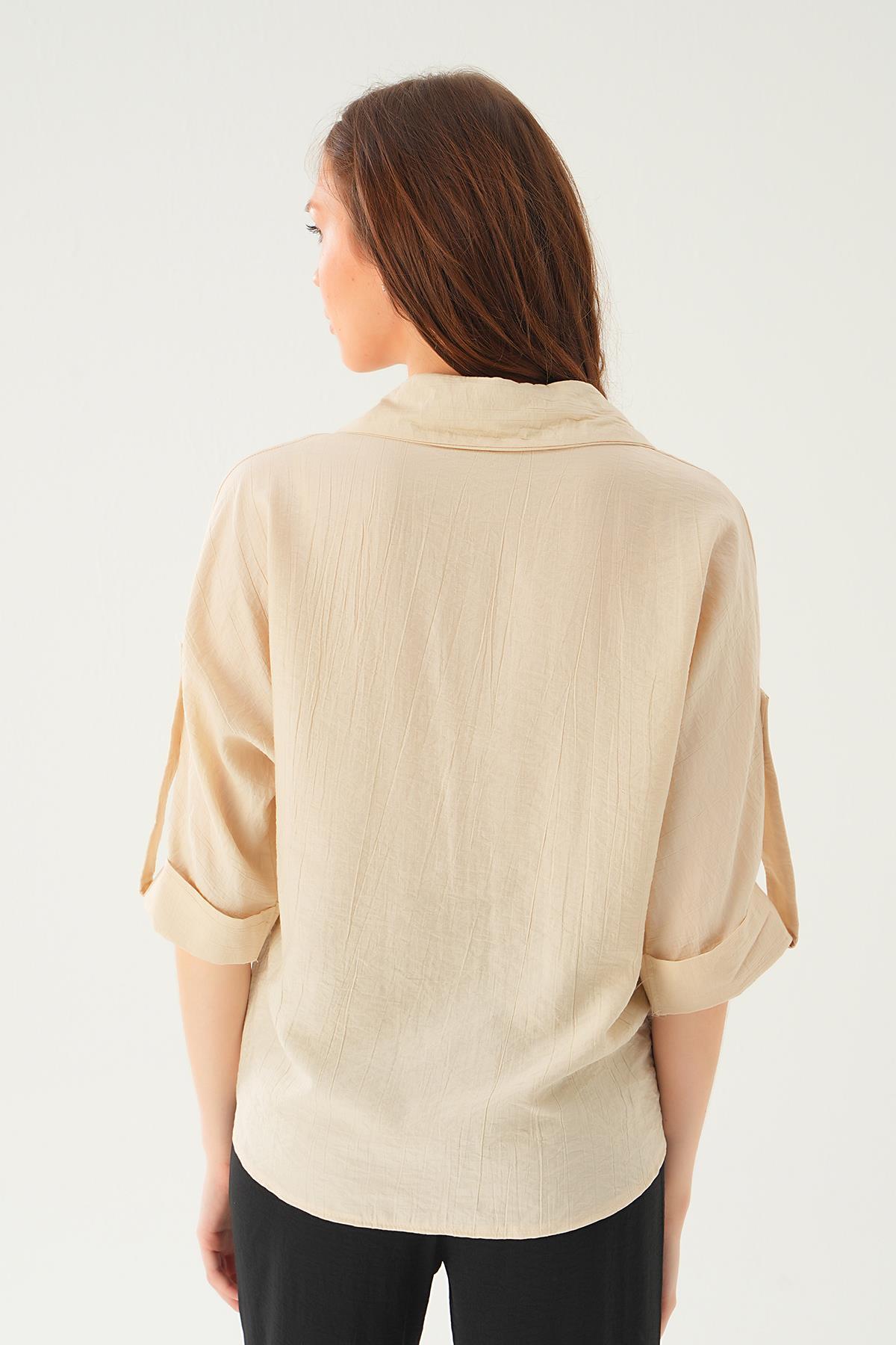 Bej Kol Katlamalı Gömlek 4157A - 4