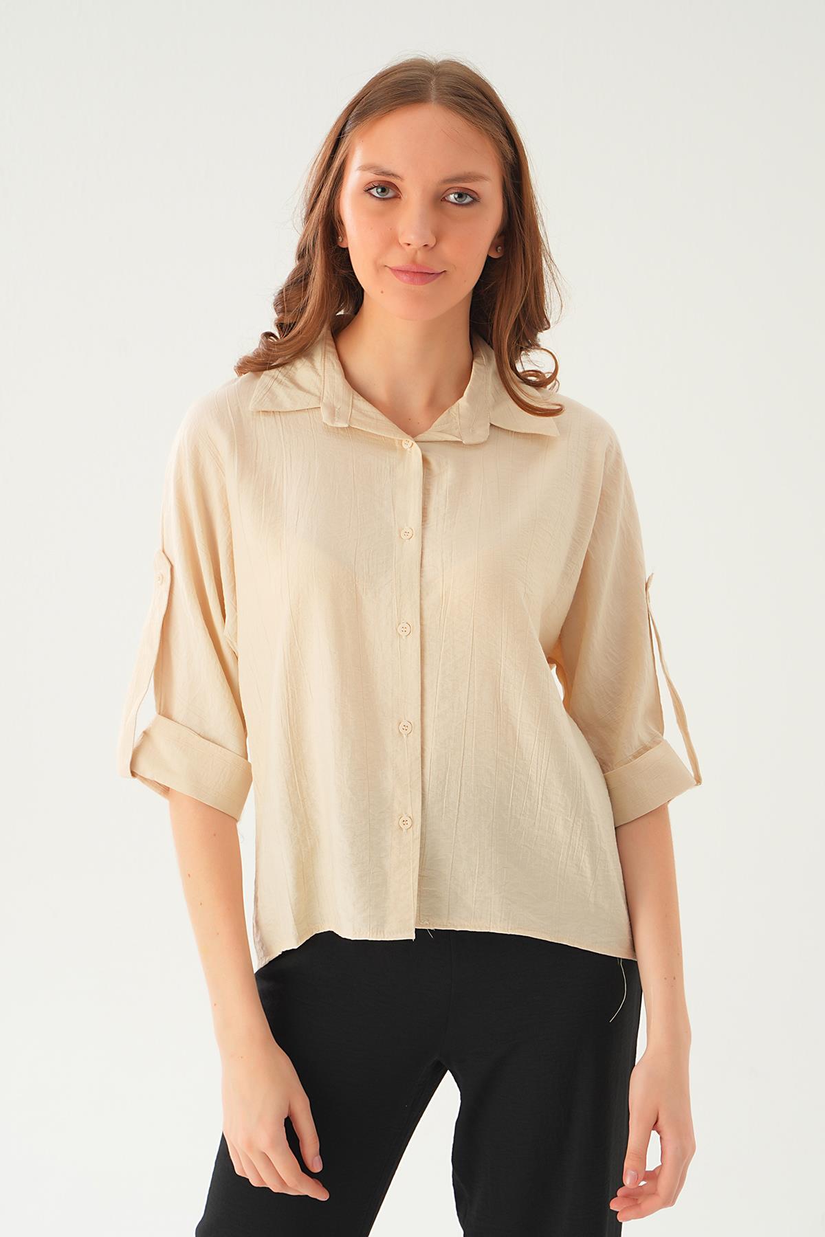 Bej Kol Katlamalı Gömlek 4157A - 6