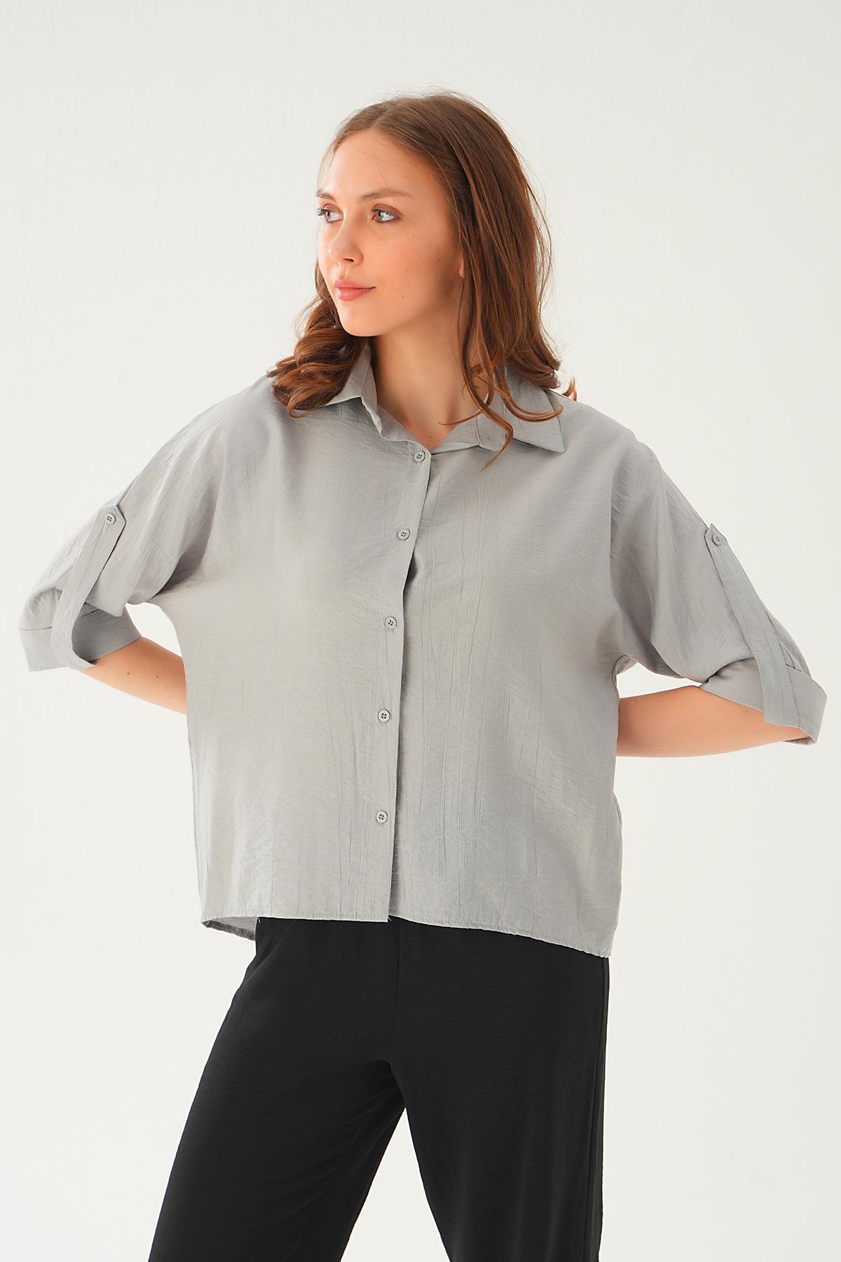 Gri Kol Katlamalı Gömlek 4157A - 3