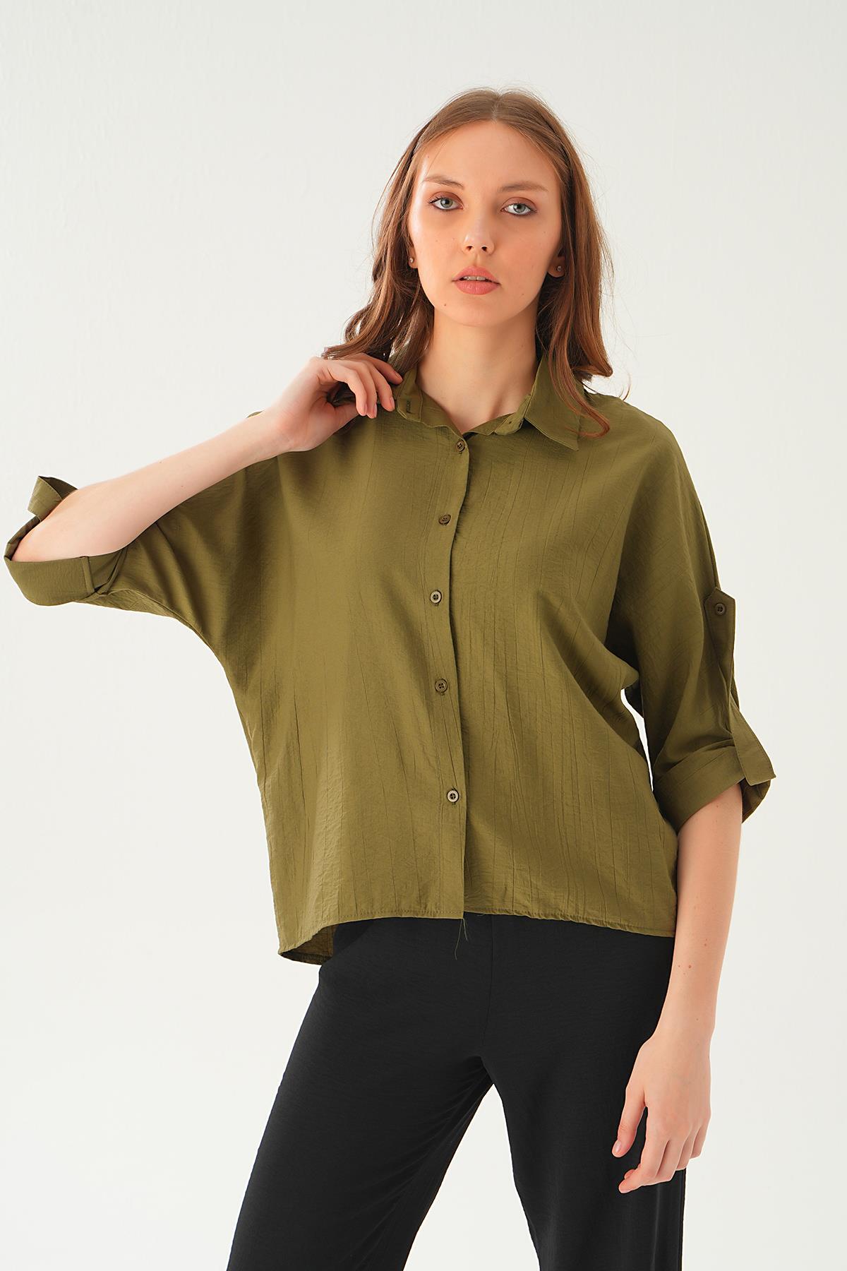 Haki Kol Katlamalı Gömlek 4157A 
