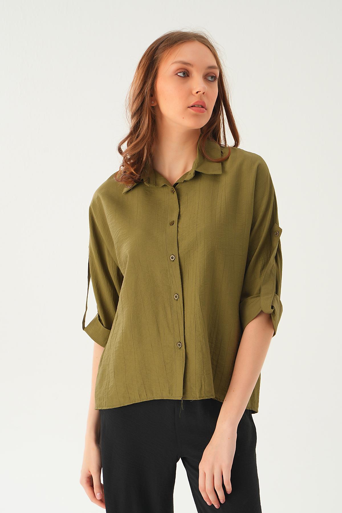 Haki Kol Katlamalı Gömlek 4157A - 2