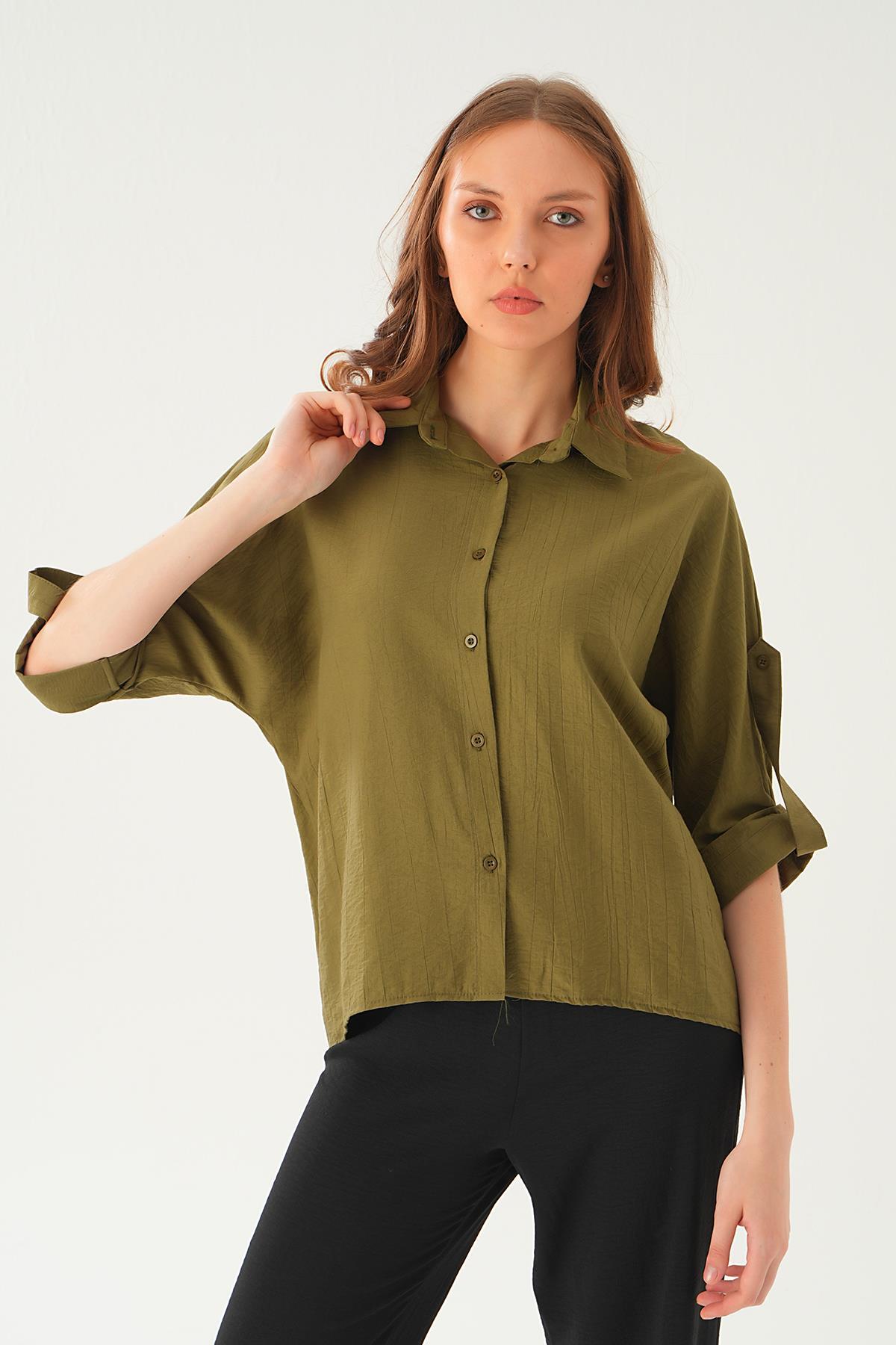 Haki Kol Katlamalı Gömlek 4157A - 3