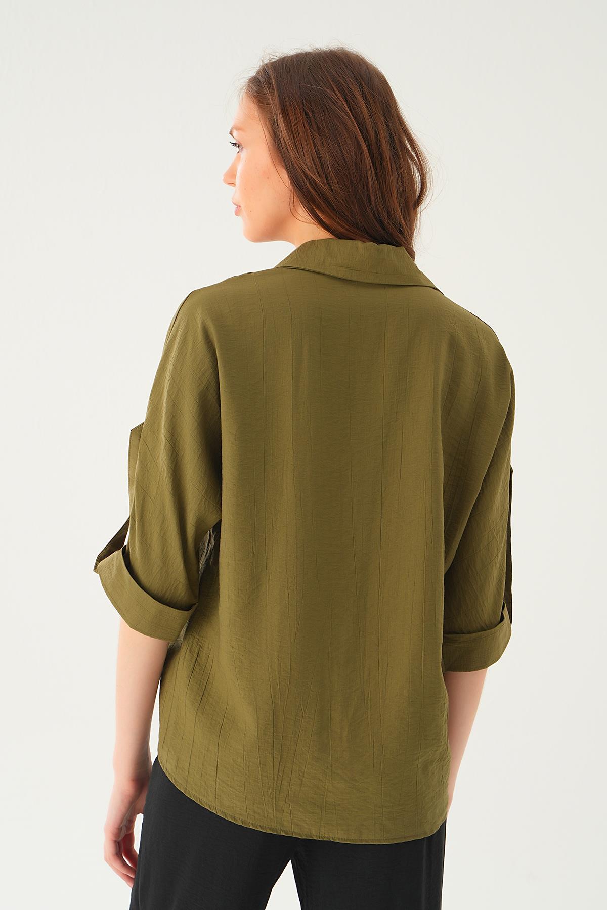 Haki Kol Katlamalı Gömlek 4157A - 4