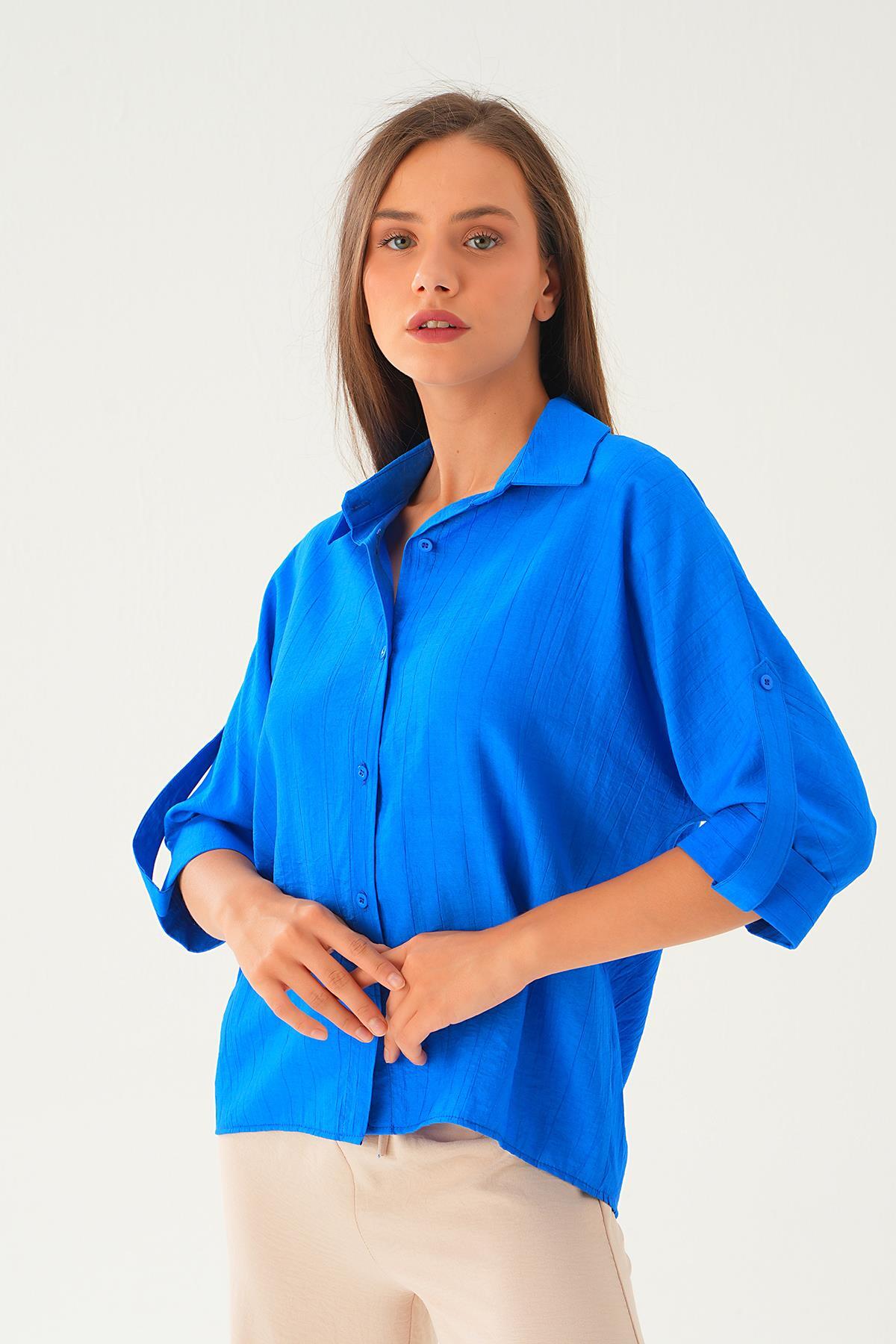 Saks Kol Katlamalı Gömlek 4157A - 1