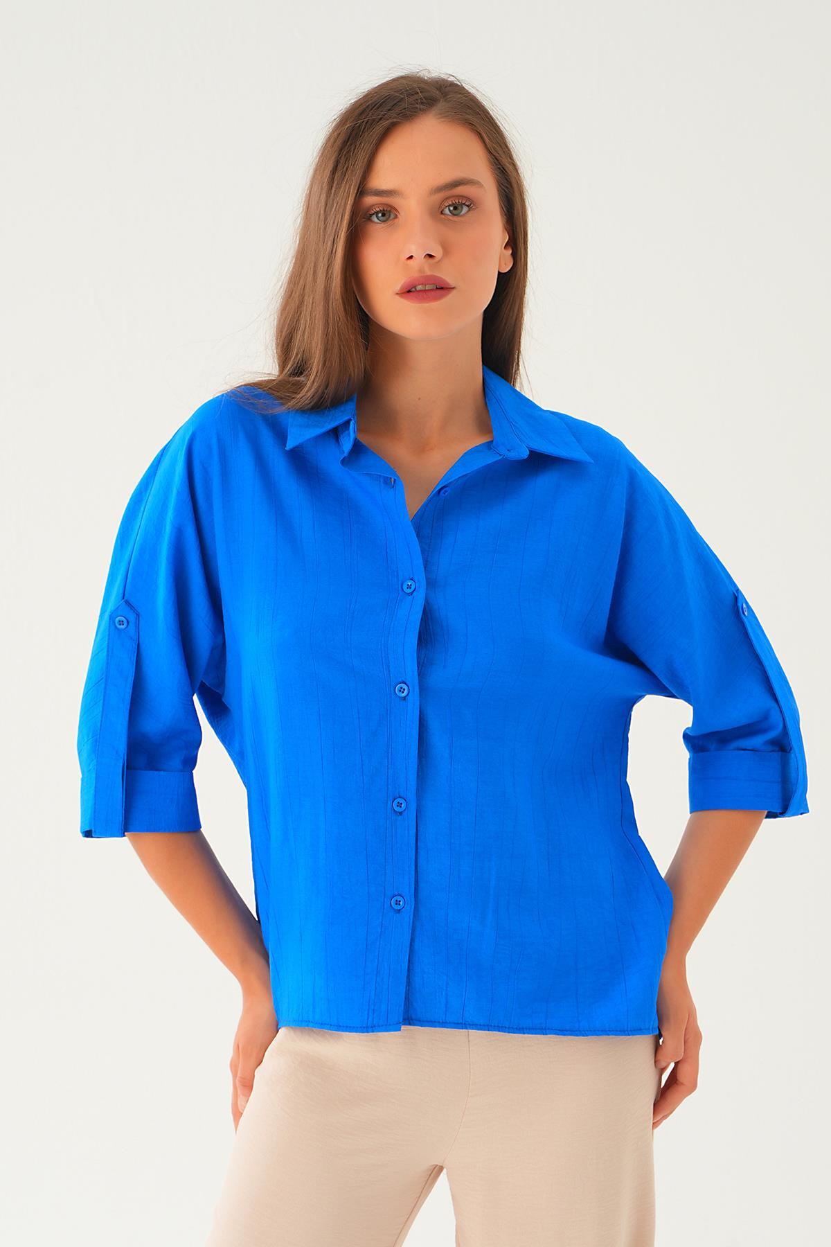 Saks Kol Katlamalı Gömlek 4157A - 2