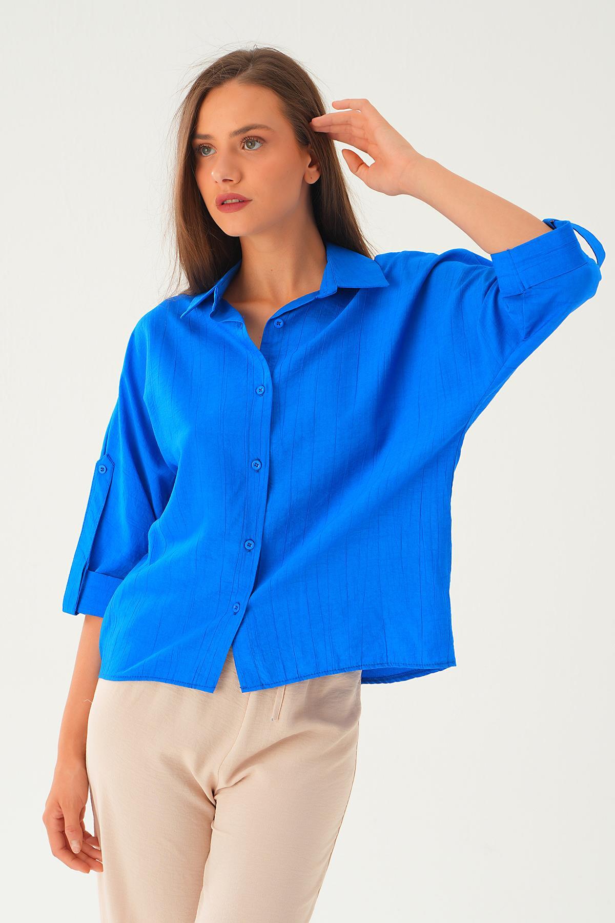 Saks Kol Katlamalı Gömlek 4157A - 3