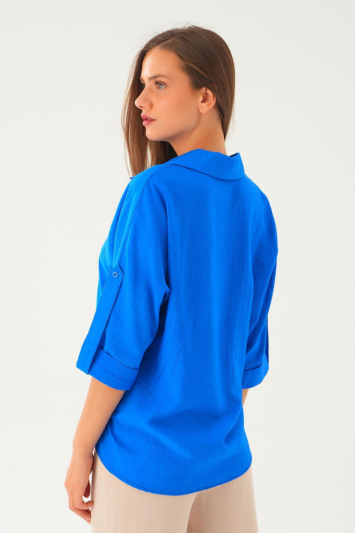 Saks Kol Katlamalı Gömlek 4157A - 4