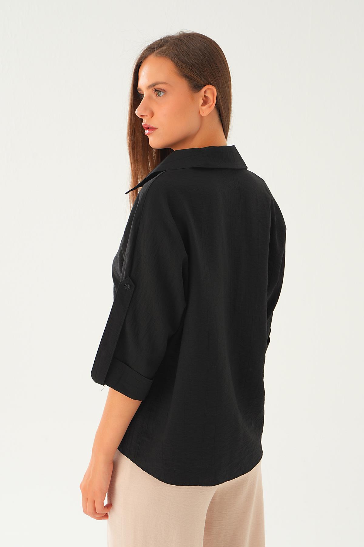 Siyah Kol Katlamalı Gömlek 4157A - 5