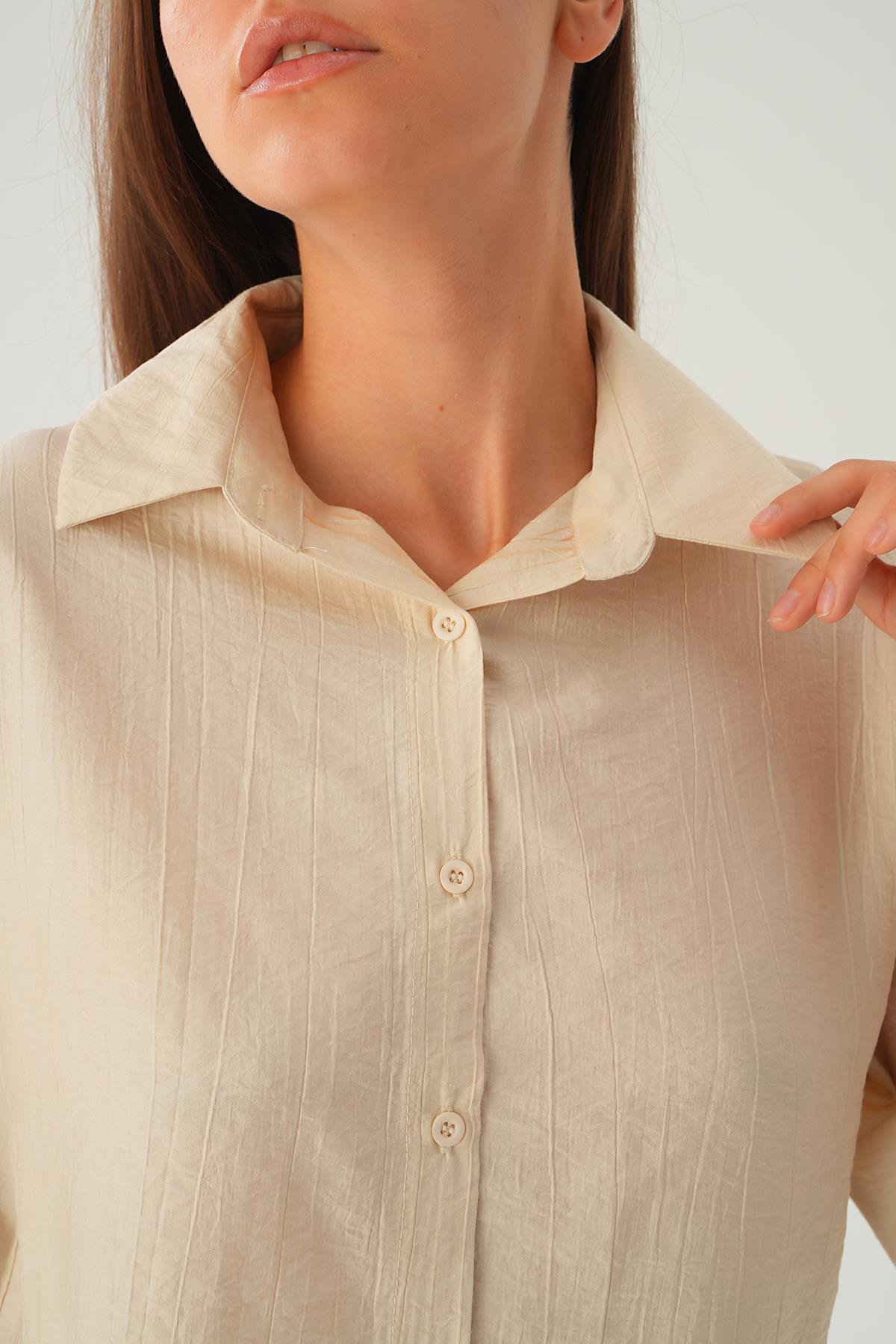 Bej Oversize Kısa Gömlek 4159A - 5