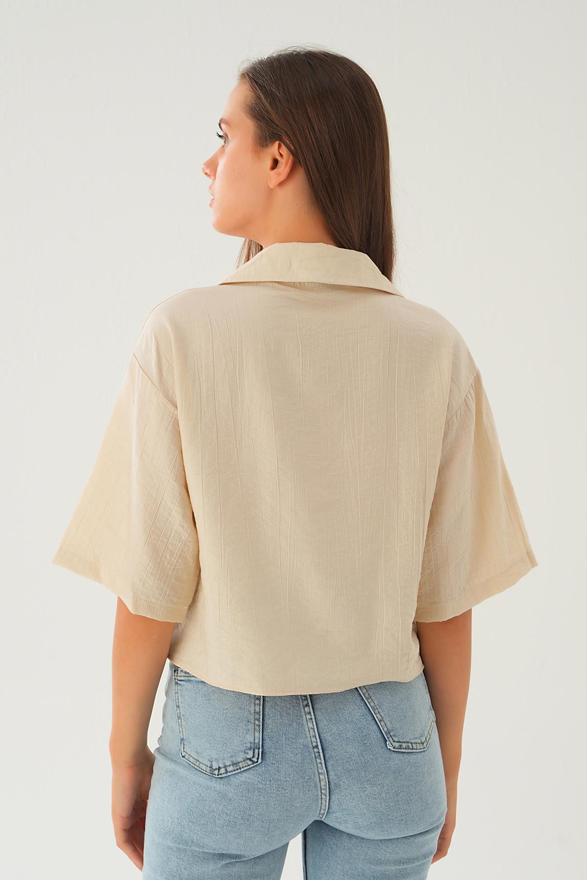Bej Oversize Kısa Gömlek 4159A - 4