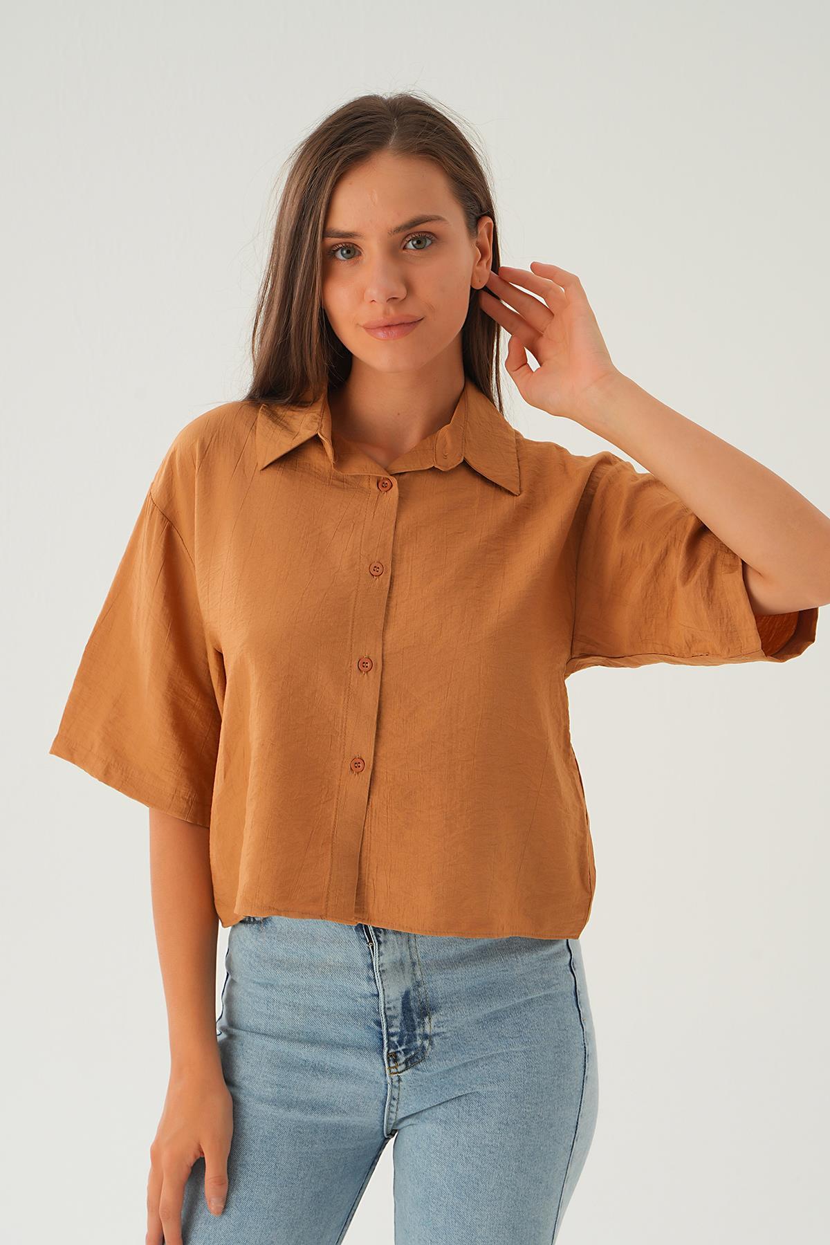 4159A Oversize Kısa Gömlek Bisküvi 