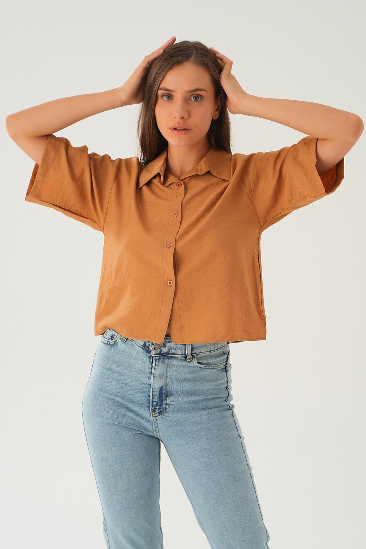 Bisküvi Oversize Kısa Gömlek 4159A - 4