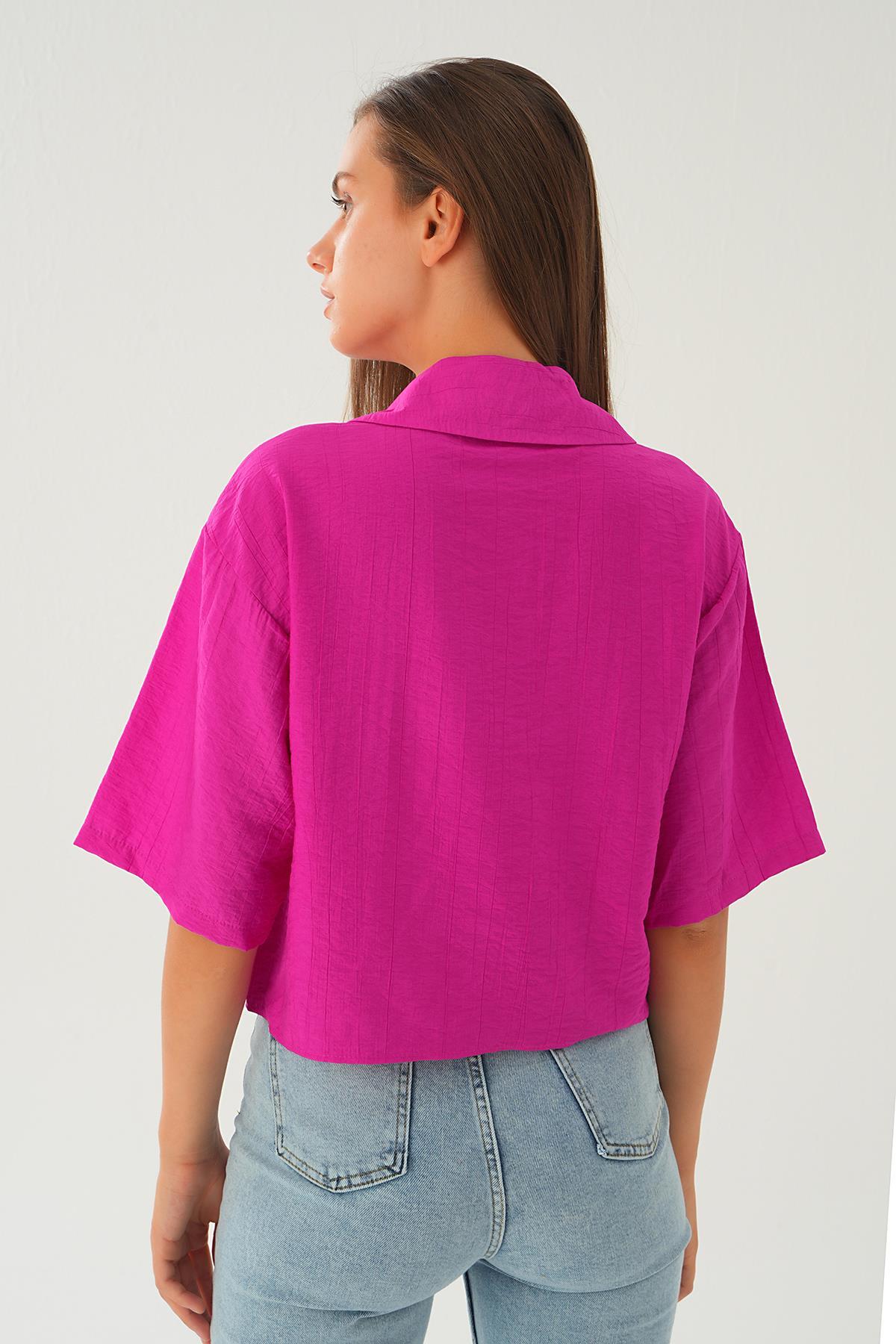 Oversize Kısa Gömlek 4159A Fuşya - 4