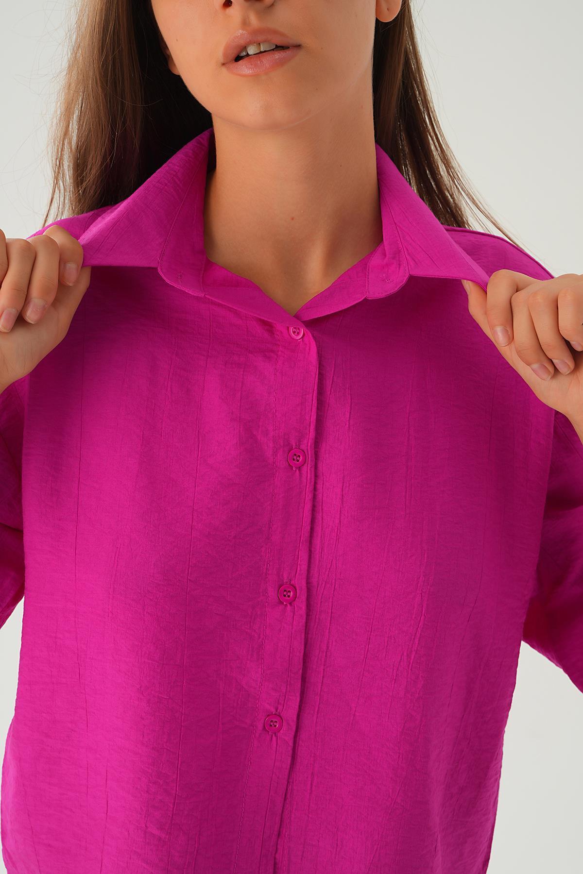 Oversize Kısa Gömlek 4159A Fuşya - 5