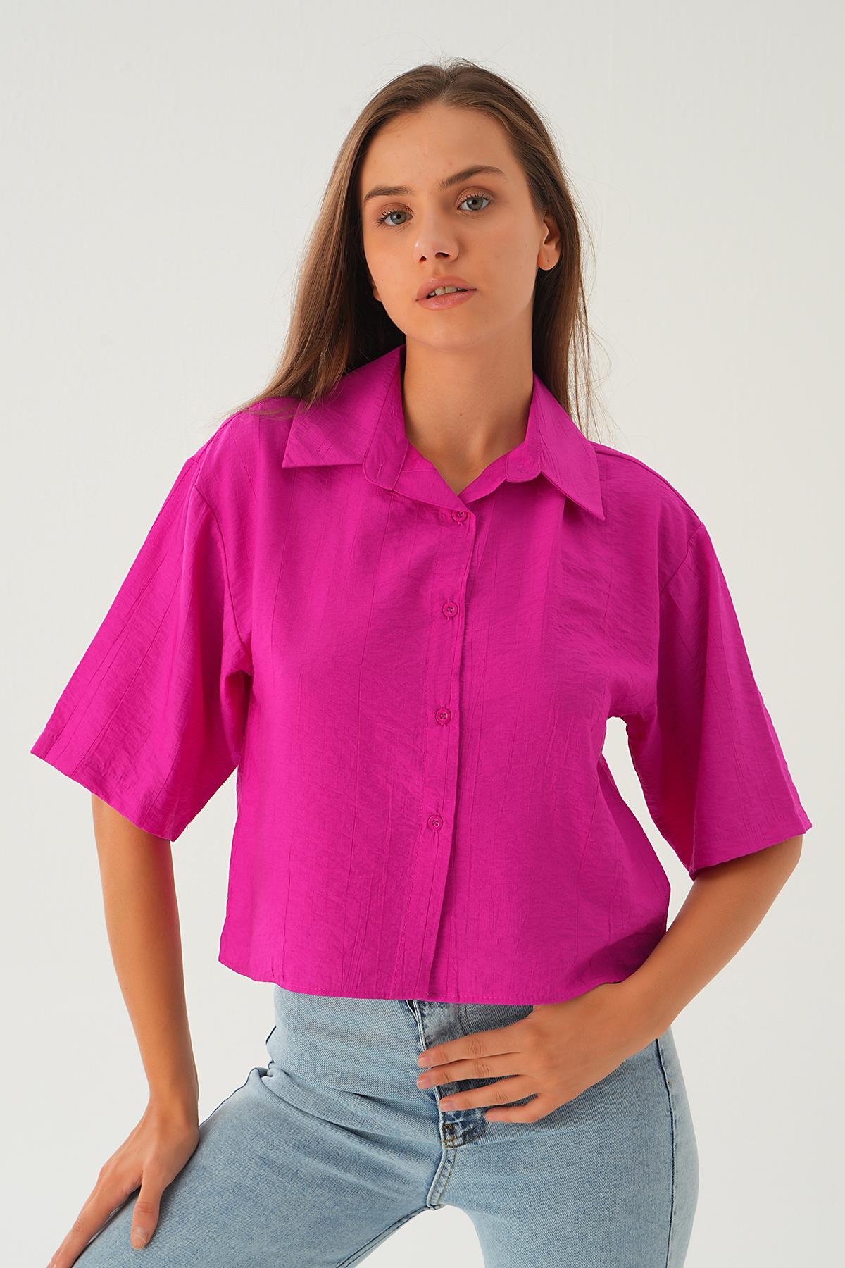 Oversize Kısa Gömlek 4159A Fuşya - 6