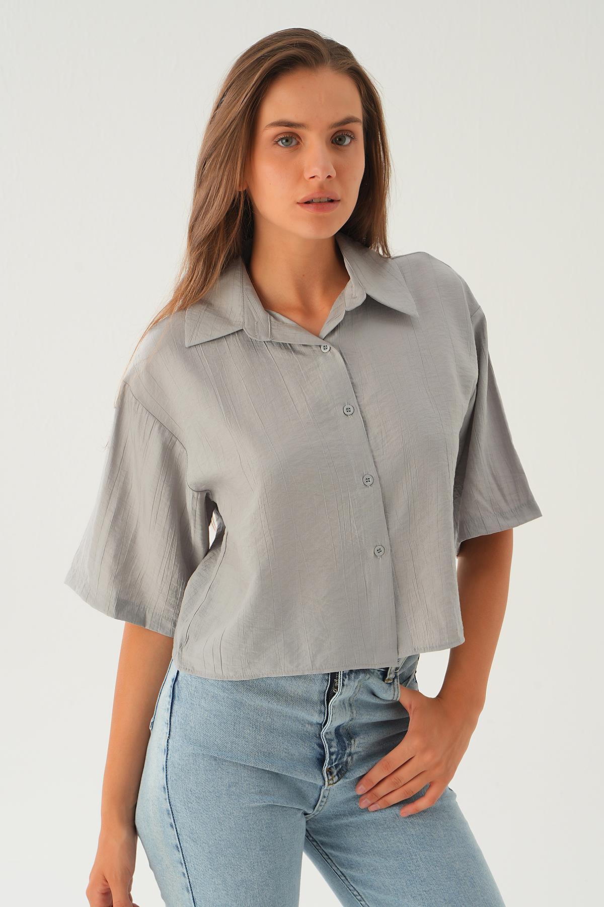 4159A Oversize Kısa Gömlek Gri 