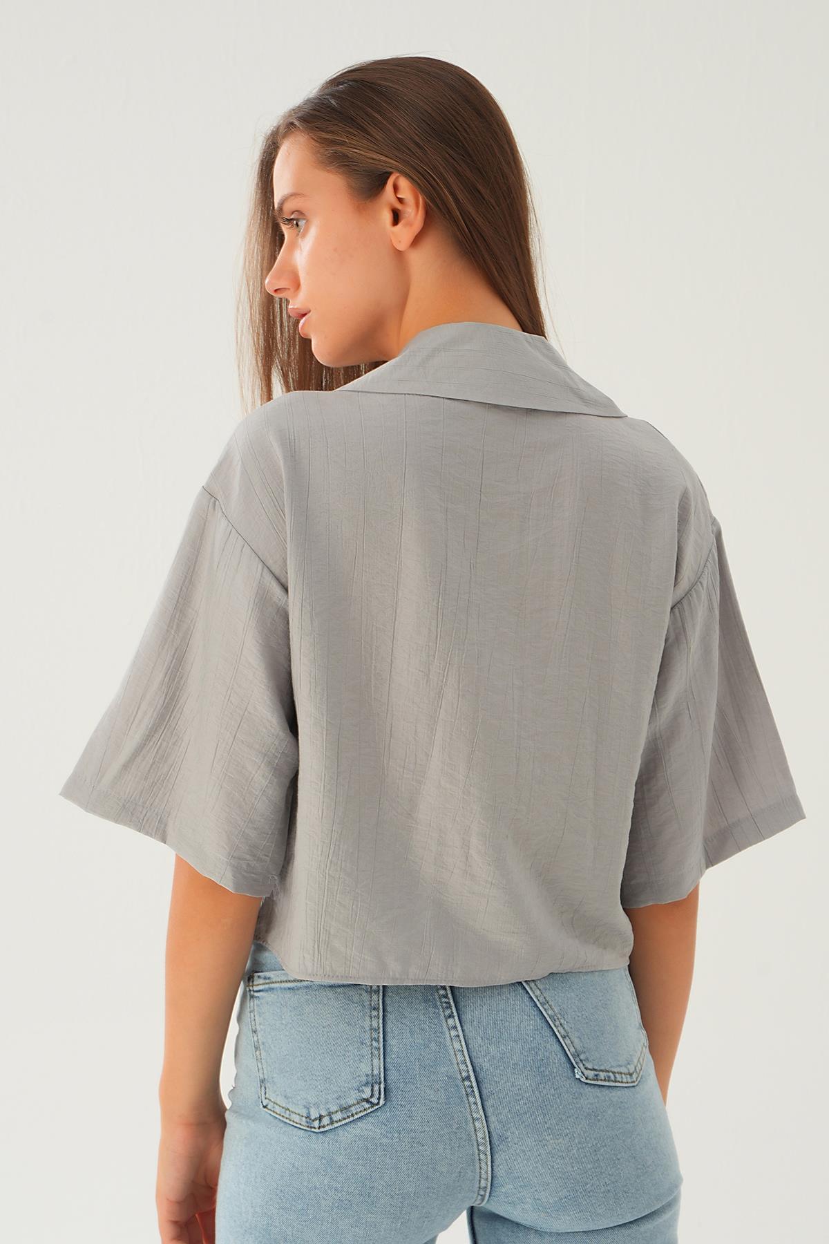 Gri Oversize Kısa Gömlek 4159A - 2