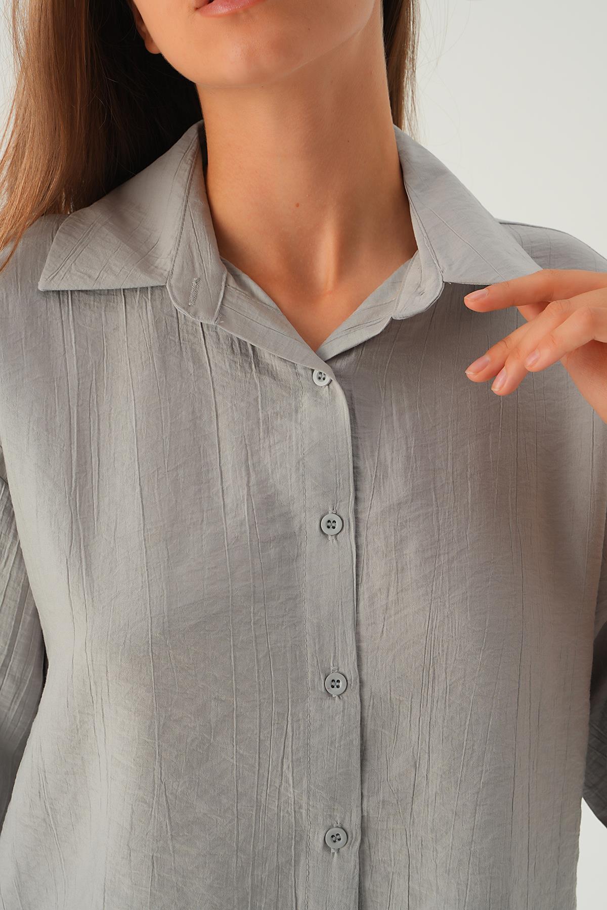Gri Oversize Kısa Gömlek 4159A - 3