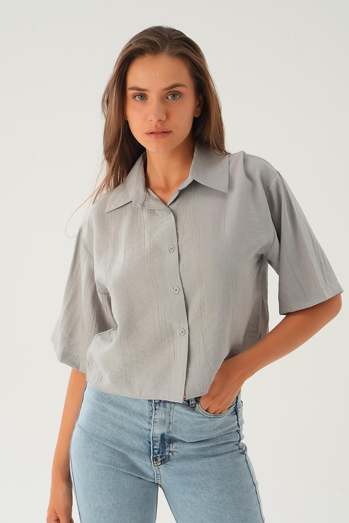 Gri Oversize Kısa Gömlek 4159A - 5