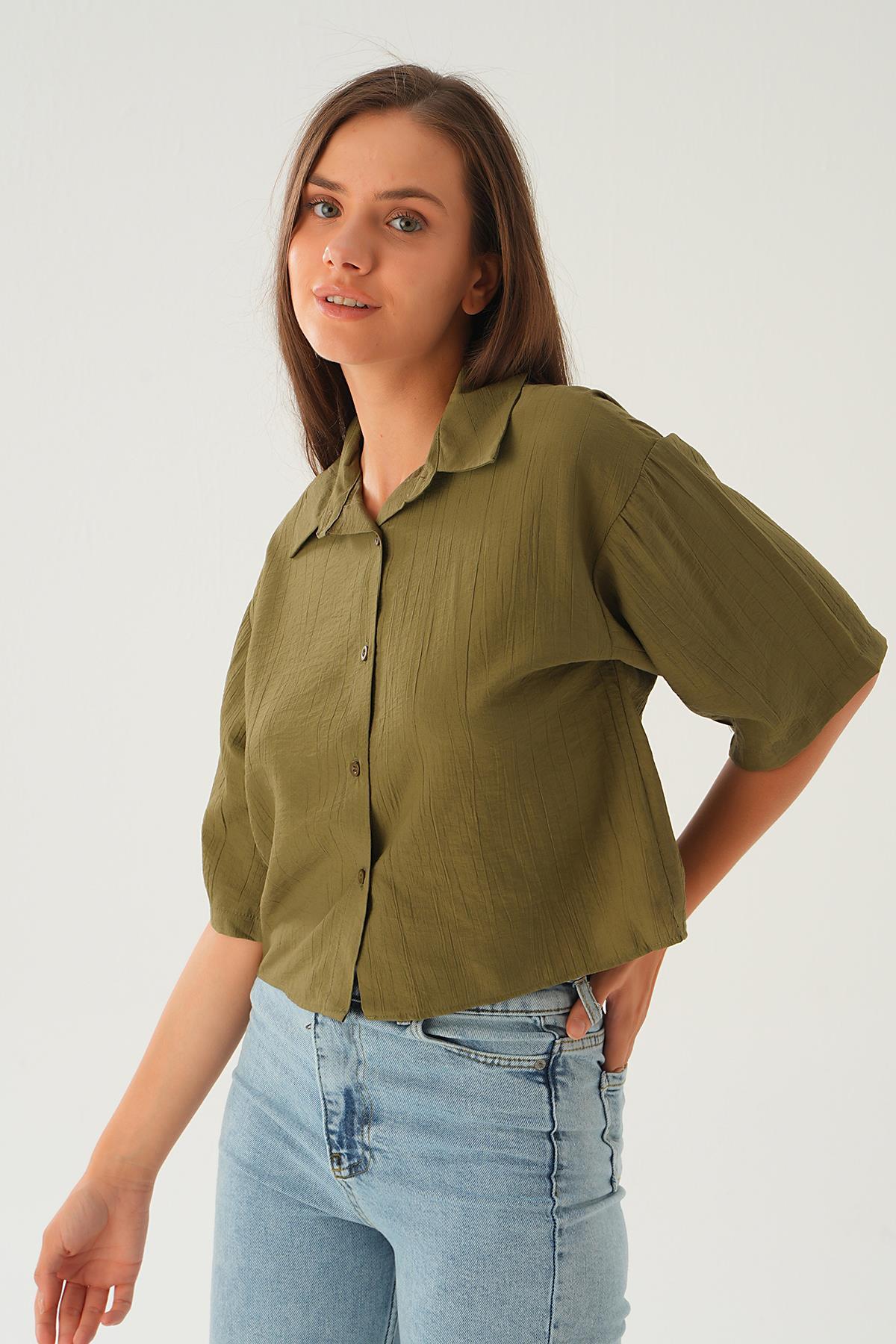 4159A Oversize Kısa Gömlek Haki 