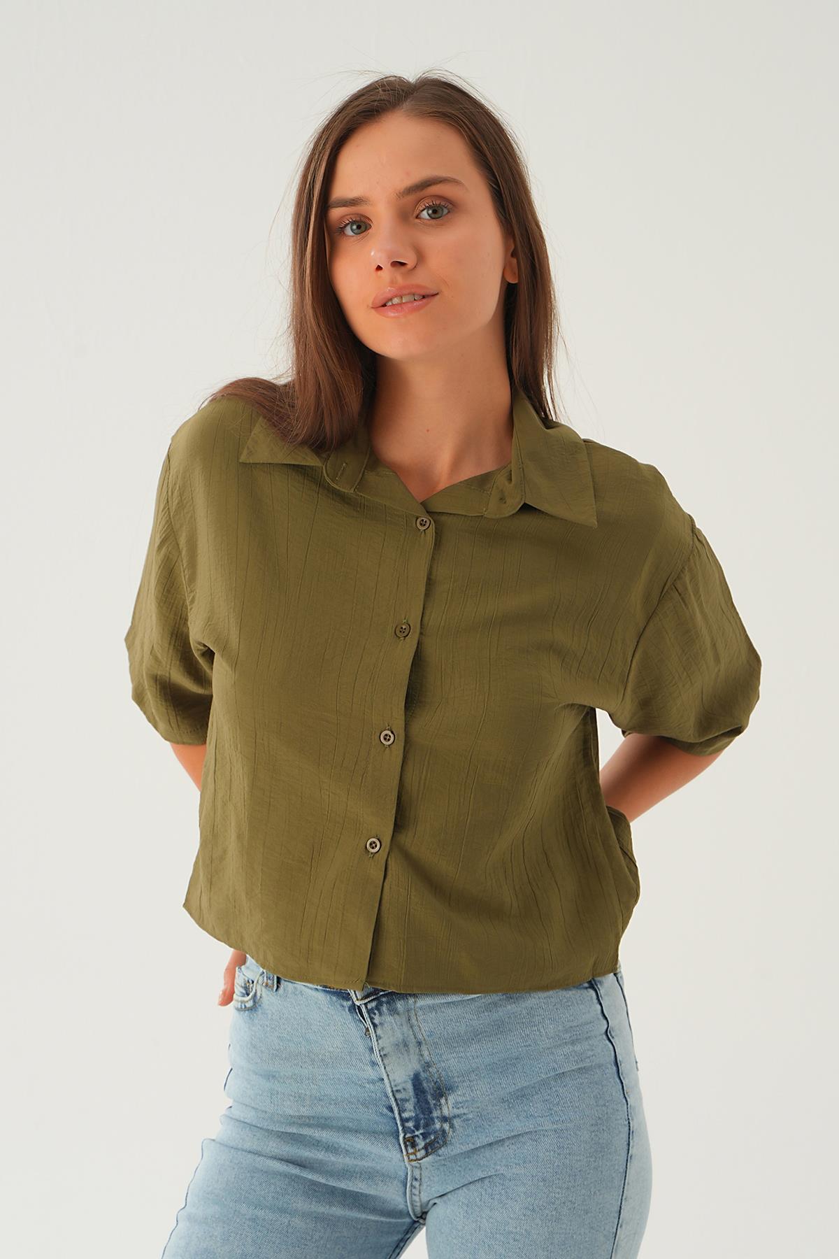 Haki Oversize Kısa Gömlek 4159A - 2