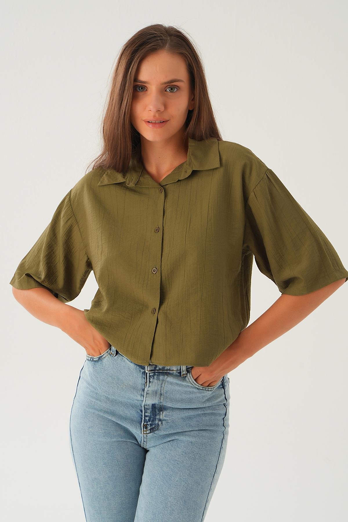 Haki Oversize Kısa Gömlek 4159A - 3