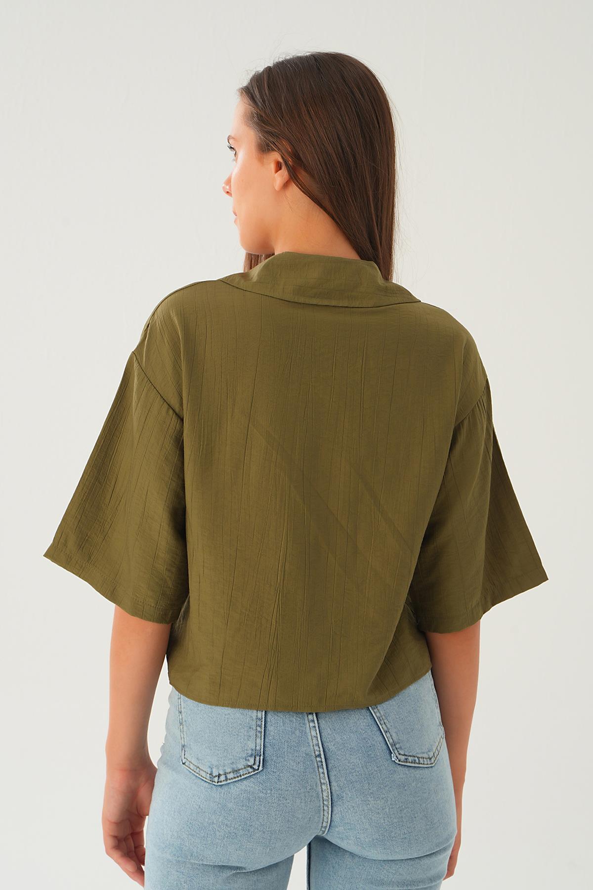 Haki Oversize Kısa Gömlek 4159A - 5