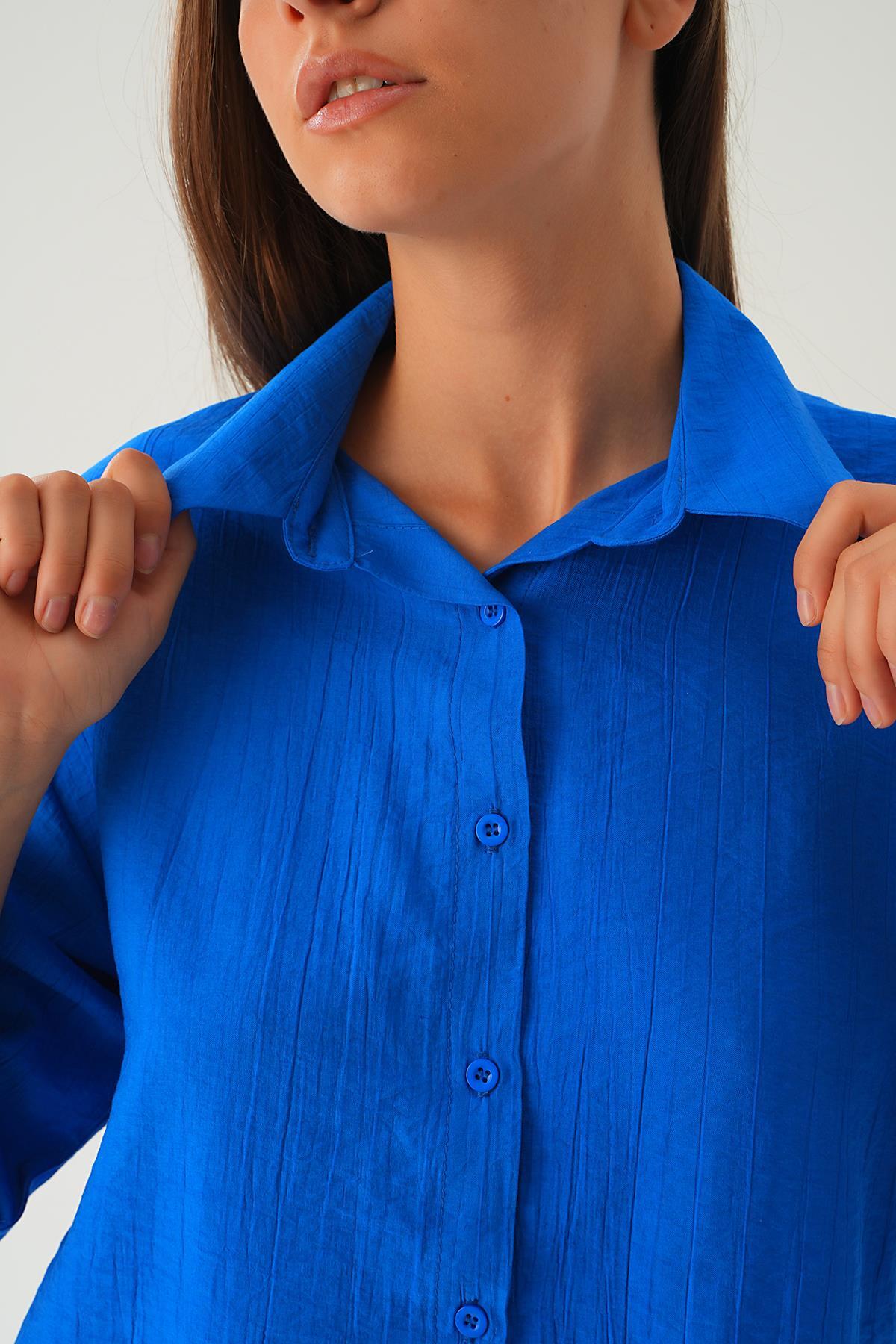 Saks Oversize Kısa Gömlek 4159A - 2