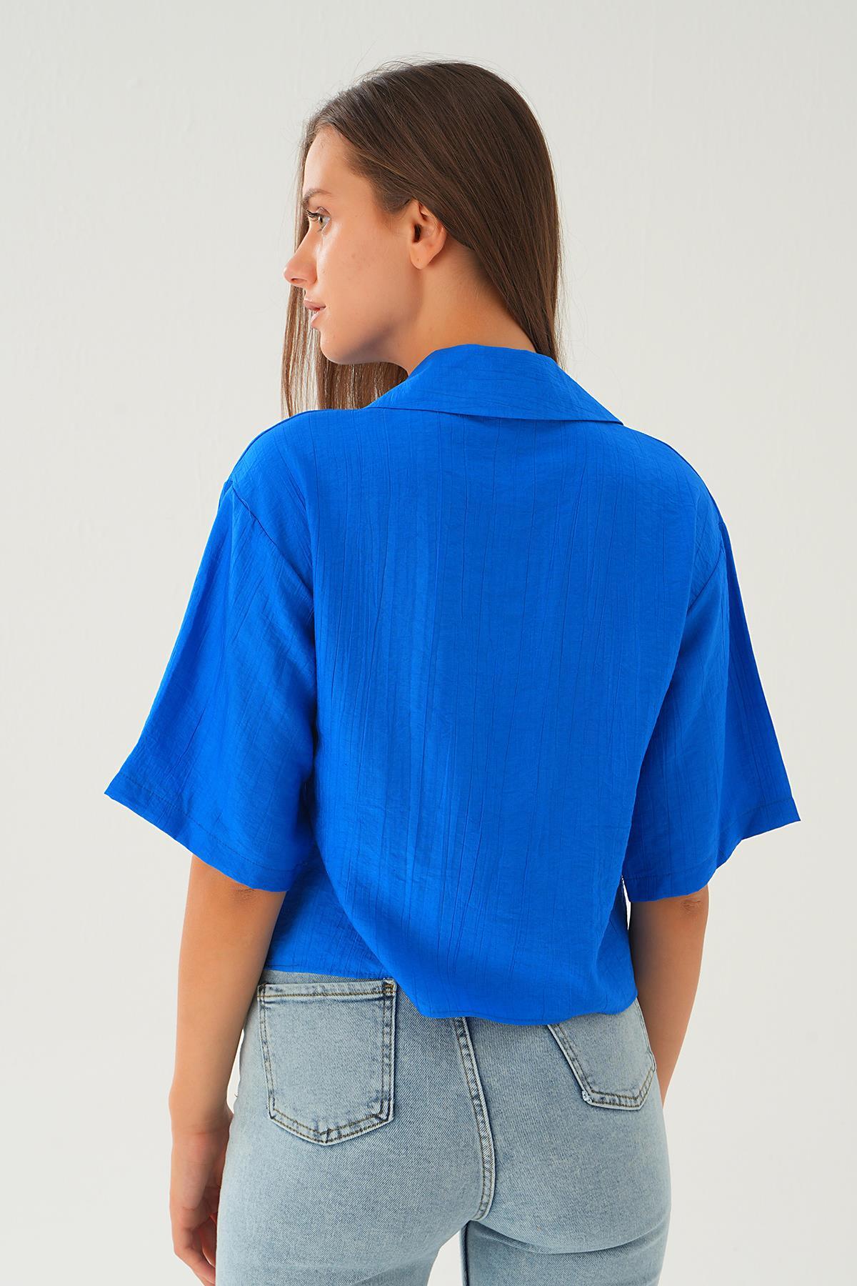 Saks Oversize Kısa Gömlek 4159A - 6