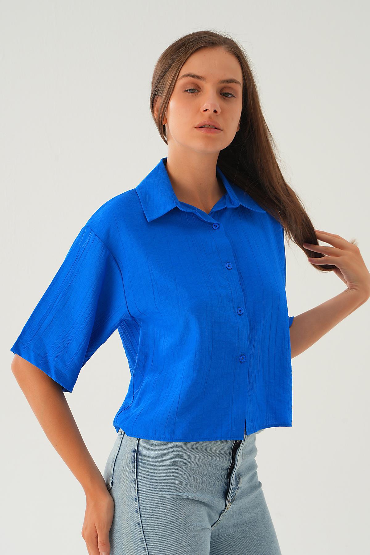 Saks Oversize Kısa Gömlek 4159A - 5