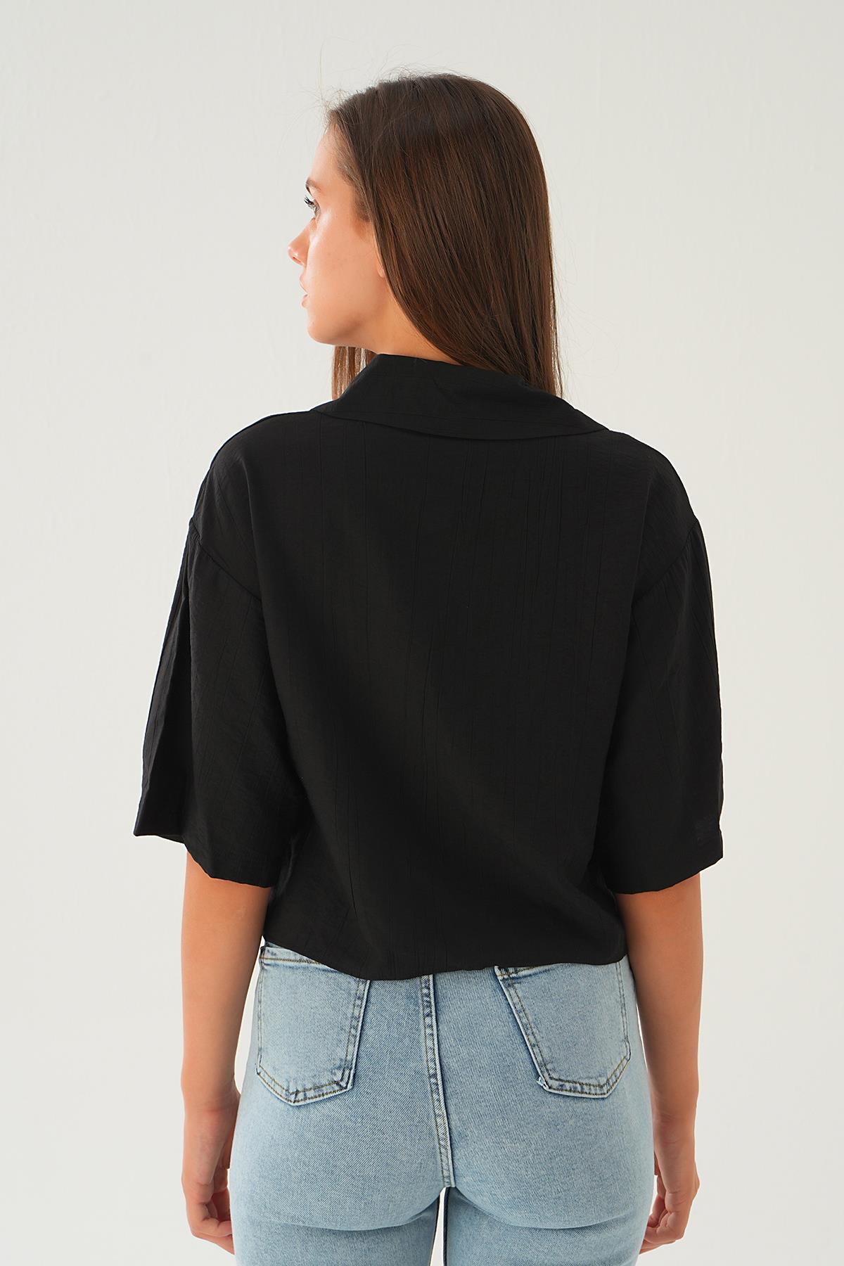 Siyah Oversize Kısa Gömlek 4159A - 4