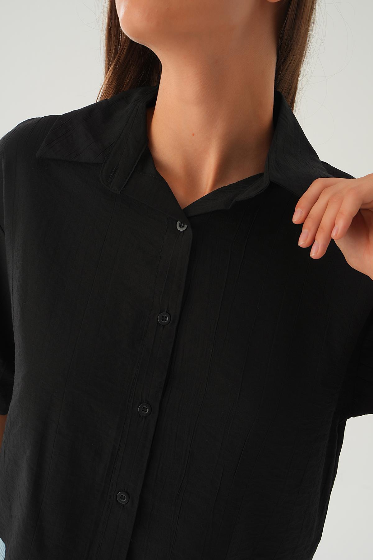 Siyah Oversize Kısa Gömlek 4159A - 5